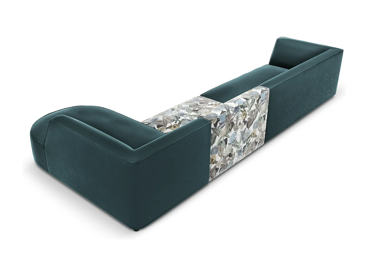 CXL by Christian Lacroix - Canapé d'angle droit "Charles" 5 places en velours motif de jardin bleu clair,bleu - 366x180x69cm