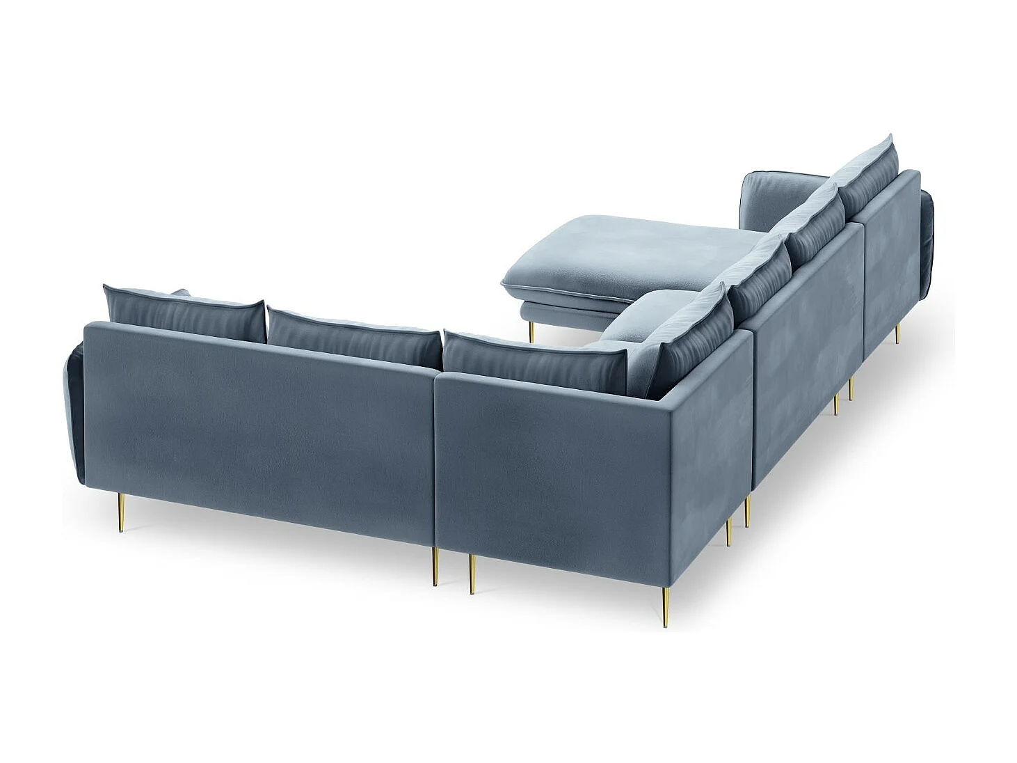 Cosmopolitan Design - Canapé d'angle droit panoramique "Vienna" 7 places en velours bleu - 330x235x95cm