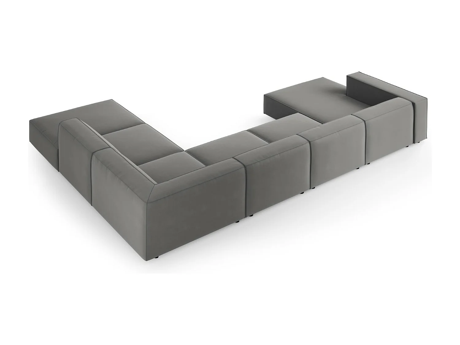 Cosmopolitan Design - Canapé d'angle droit panoramique "Arendal" 7 places en velours ciment - 364x262x70cm