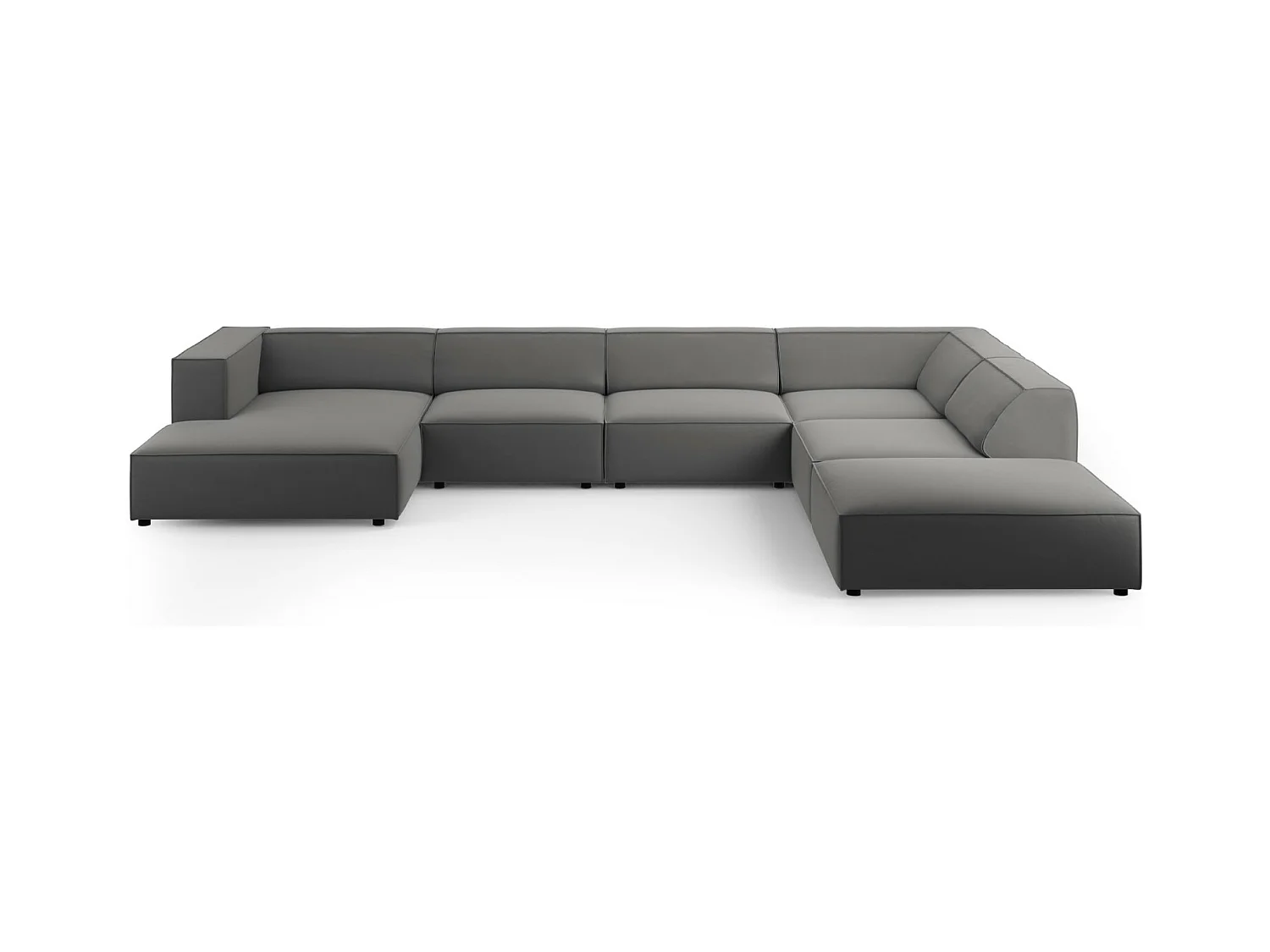 Cosmopolitan Design - Canapé d'angle droit panoramique "Arendal" 7 places en velours ciment - 364x262x70cm