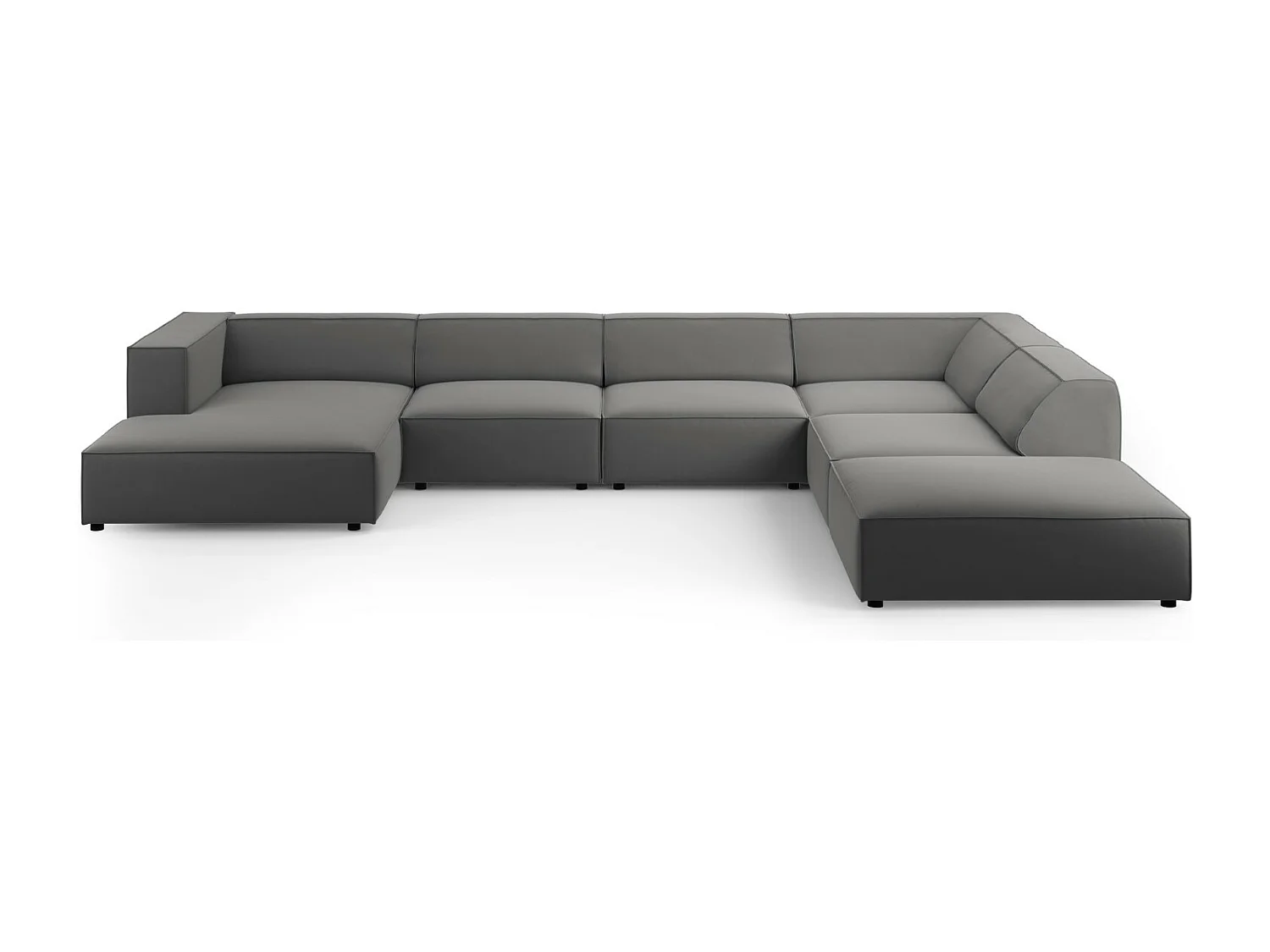 Cosmopolitan Design - Sofá de canto direito panorâmico "Arendal" 7 lugares em veludo cimento - 364x262x70cm