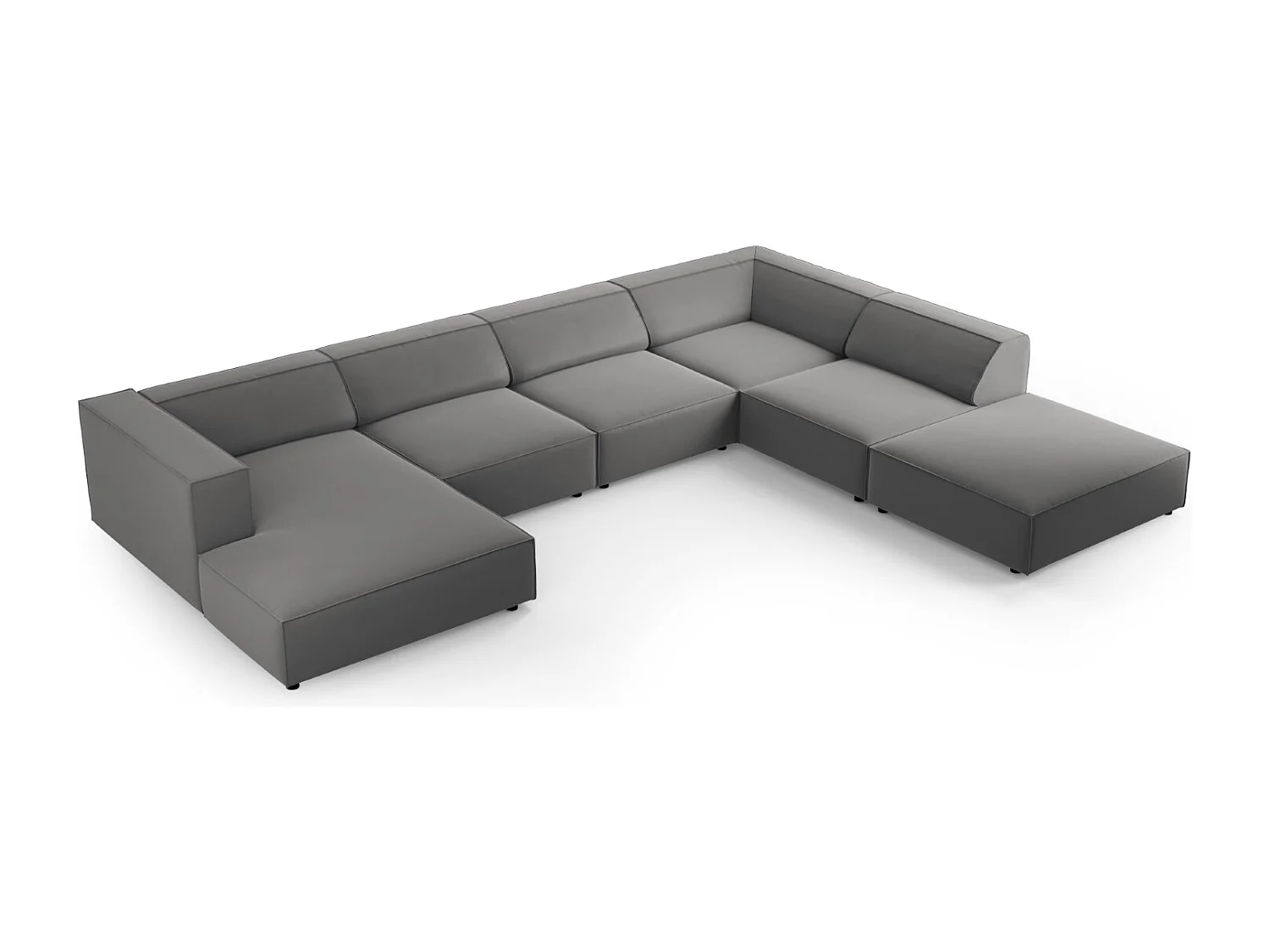 Cosmopolitan Design - Sofá de canto direito panorâmico "Arendal" 7 lugares em veludo cimento - 364x262x70cm