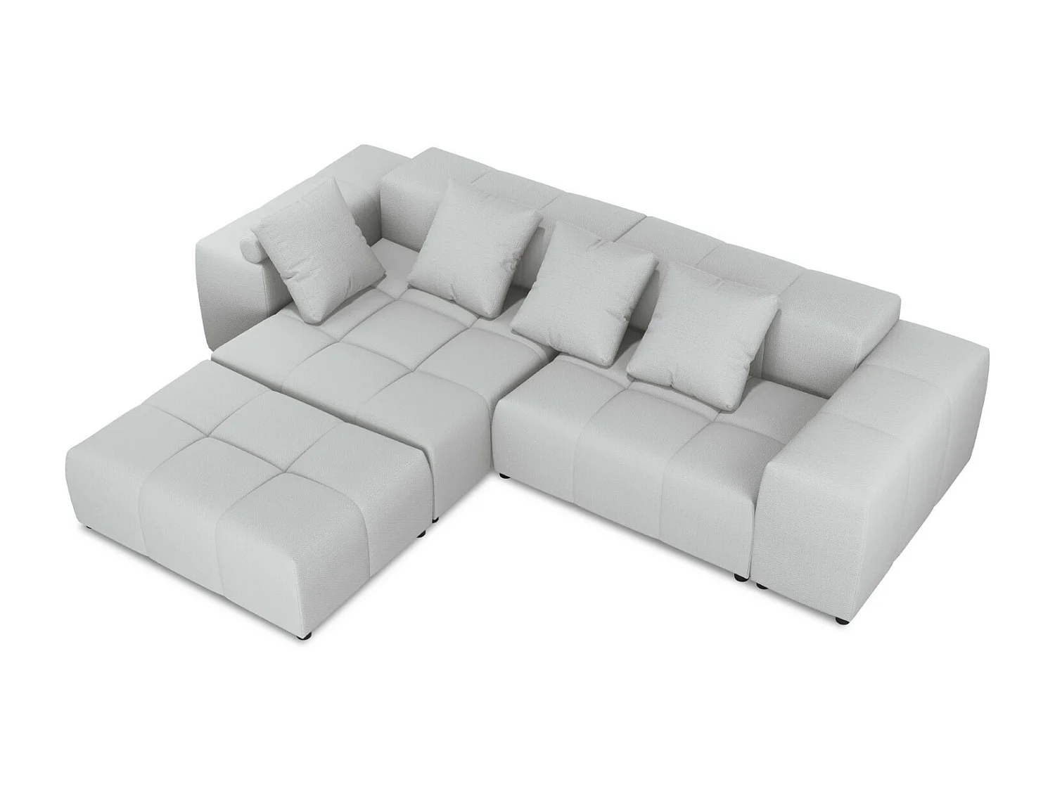 Cosmopolitan Design - Sofá de canto modular simétrico "Rome" 5 lugares em tecido estrutural cinza claro - 320x240x75cm