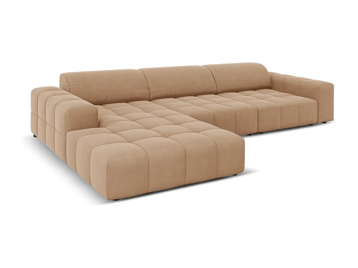 CXL by Christian Lacroix - Sofá de canto esquerdo "Luc" 4 lugares em veludo bege escuro - 284x166x70cm