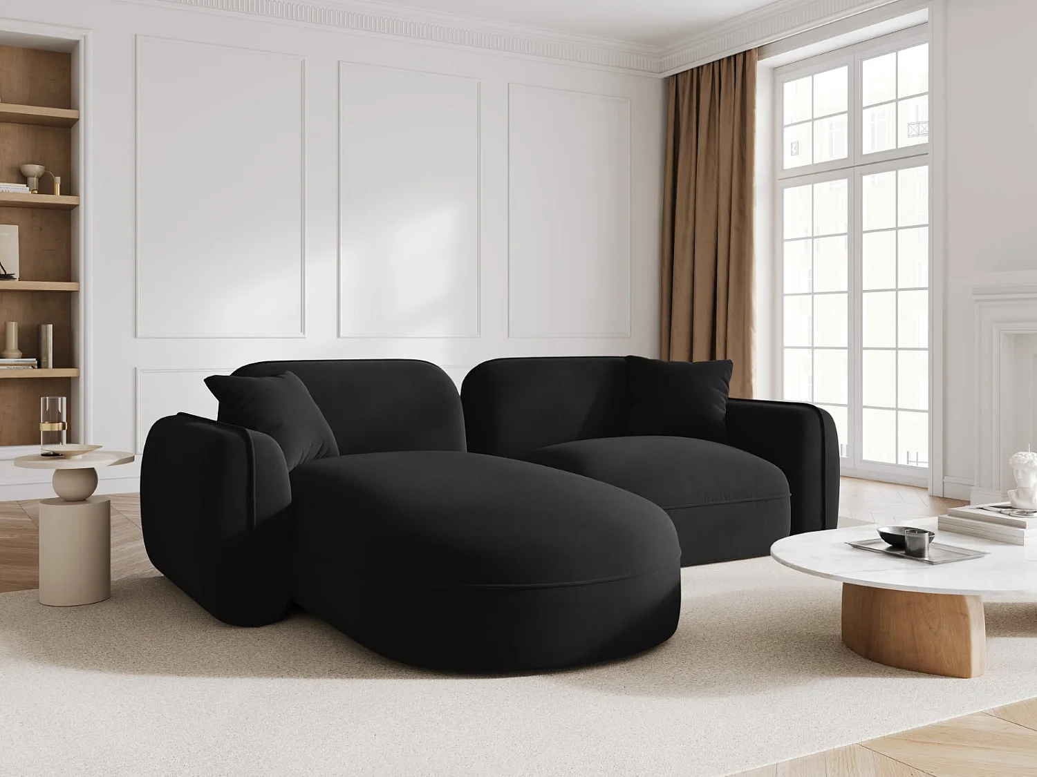 CXL by Christian Lacroix - Sofá modular de canto esquerdo "Lucien" 3 lugares em veludo preto - 230x165x70cm