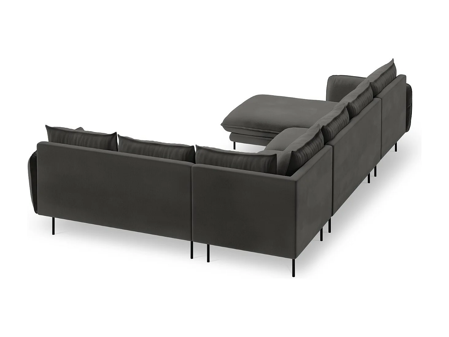 Cosmopolitan Design - 7-Sitzer Panoramasofa rechts "Vienna" aus Samt dunkelgrau - 330x235x95cm