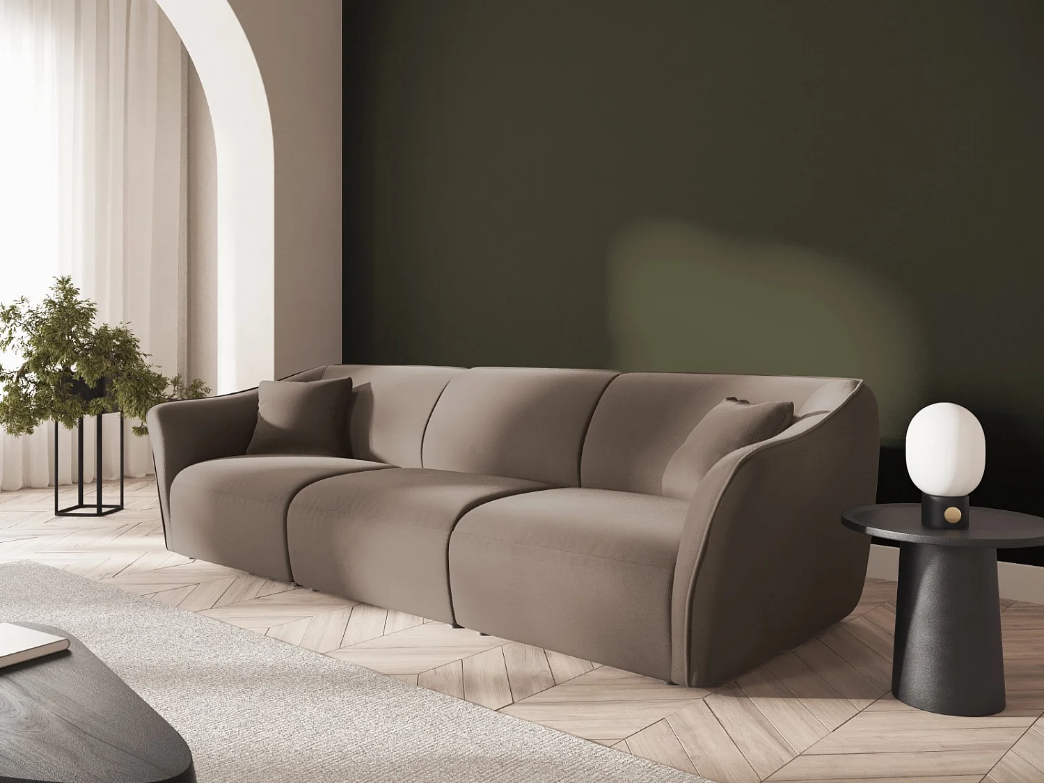 Cosmopolitan Design - Canapé modulable "Tokyo" 5 places en velours marron clair - 292x102x79cm