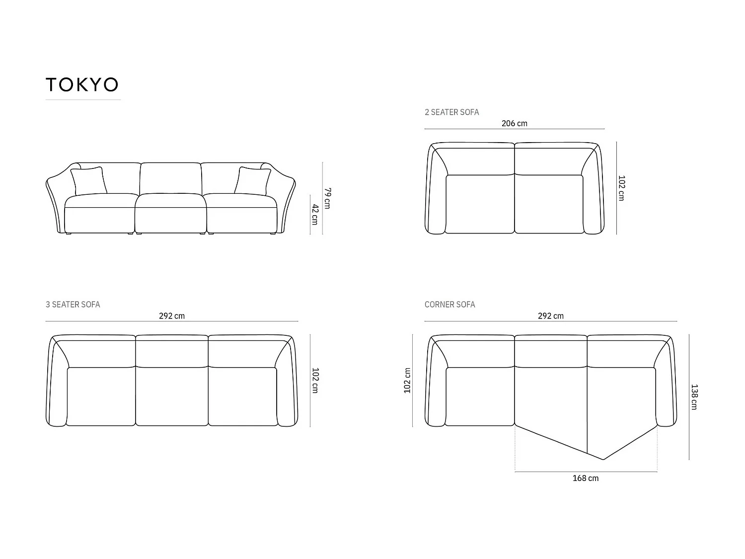 Cosmopolitan Design - Canapé modulable "Tokyo" 5 places en velours marron clair - 292x102x79cm
