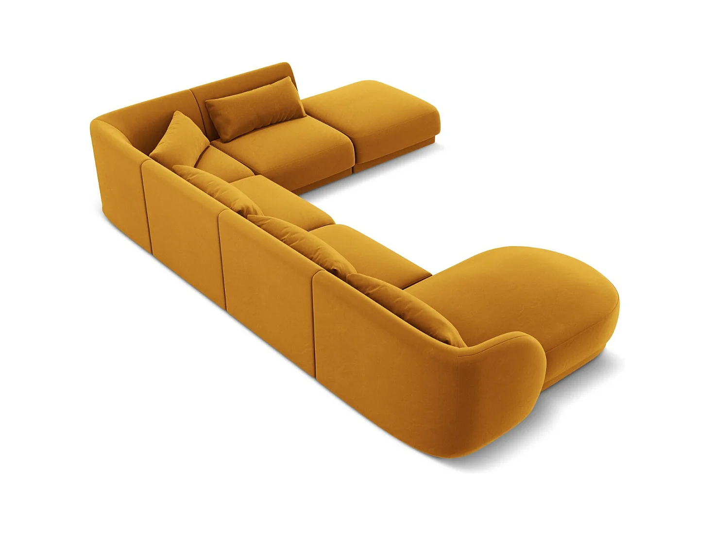 Cosmopolitan Design - Narożnik prawy panoramiczny, "Tulum" 6 miejsc welur, żółty - 330x255x70cm