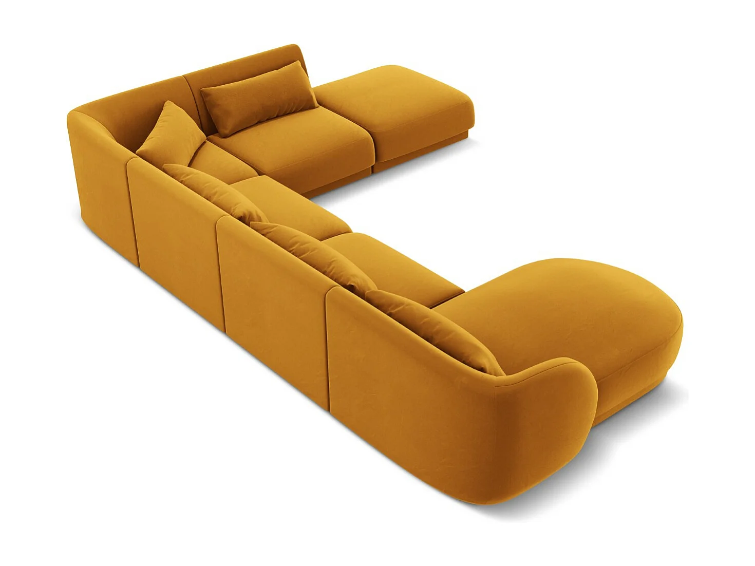 Cosmopolitan Design - Canapé d'angle droit panoramique "Tulum" 6 places en velours jaune - 330x255x70cm