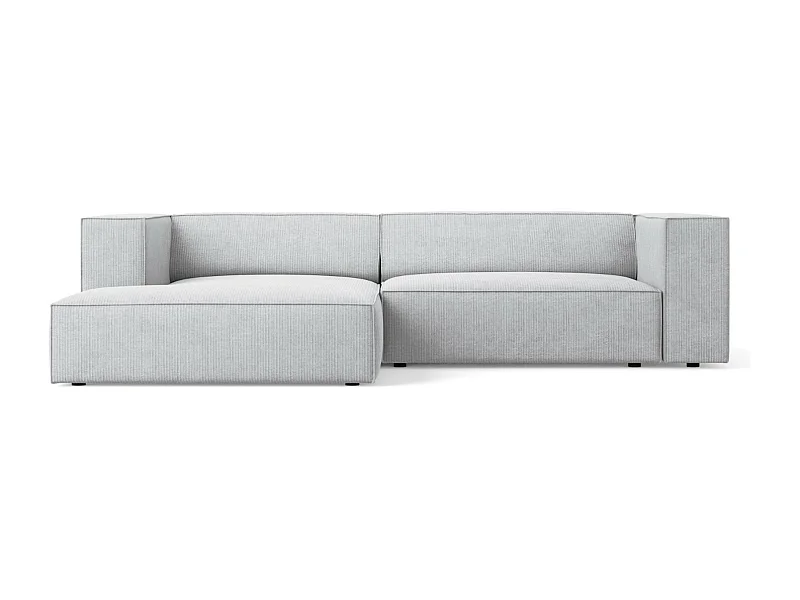 Cosmopolitan Design - 3-Sitzer Ecksofa links "Arendal" aus Chenille-Stoff mit Rippeneffekt hellgrau - 224x166x70cm