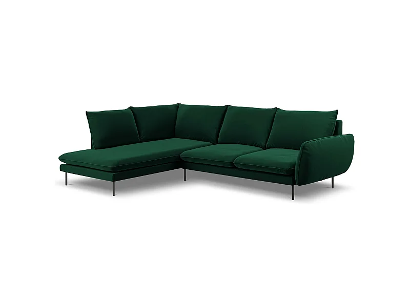 Cosmopolitan Design - 6-Sitzer Ecksofa links "Vienna" aus Samt flaschengrün - 275x185x95cm