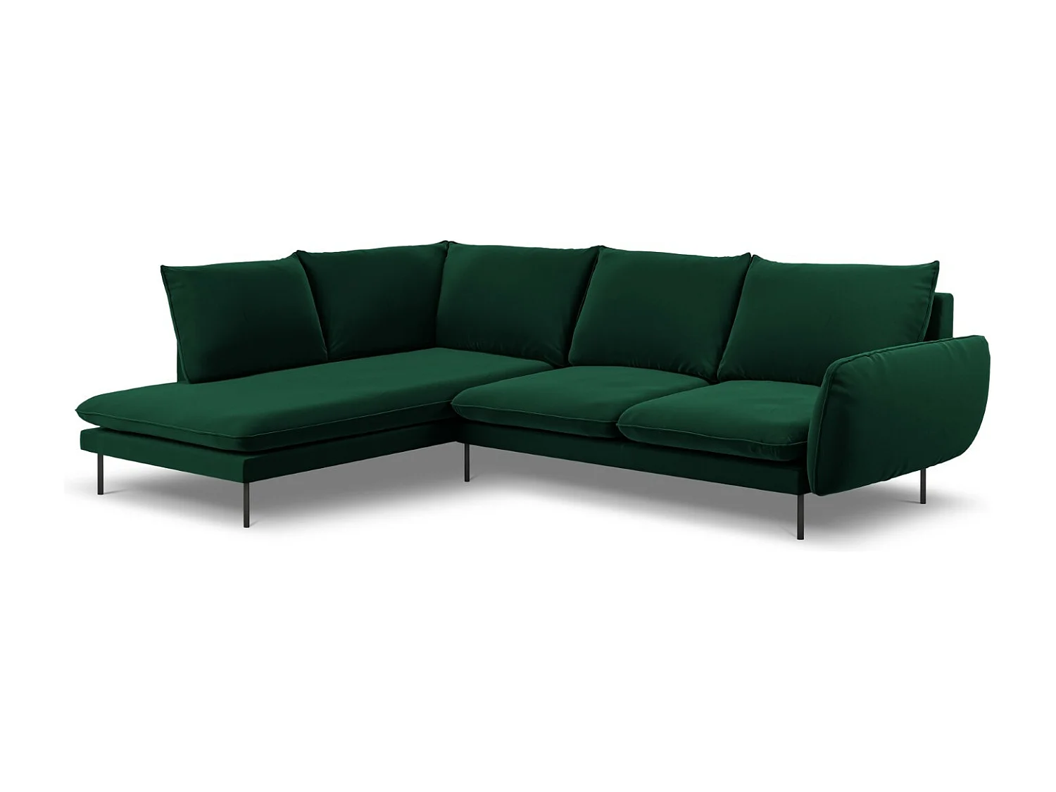 Cosmopolitan Design - 6-Sitzer Ecksofa links "Vienna" aus Samt flaschengrün - 275x185x95cm