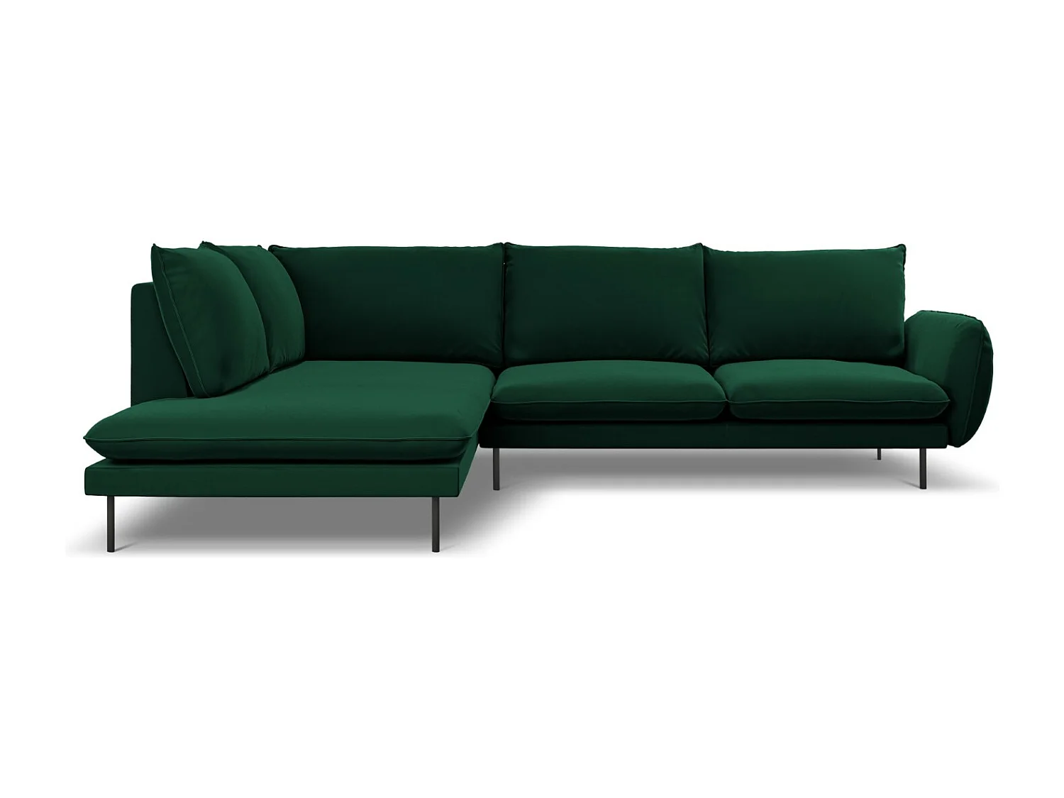 Cosmopolitan Design - 6-Sitzer Ecksofa links "Vienna" aus Samt flaschengrün - 275x185x95cm