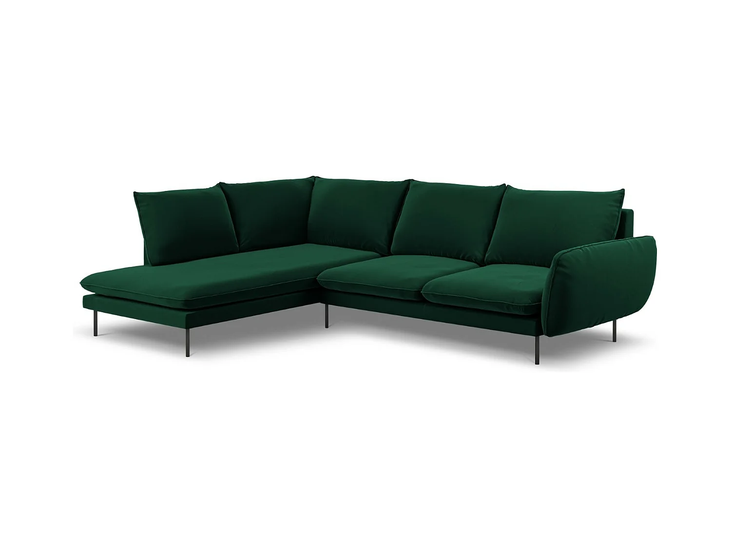 Cosmopolitan Design - Linker hoekbank "Vienna" 6 zitplaatsen, Flueel, Flessengroen - 275x185x95cm