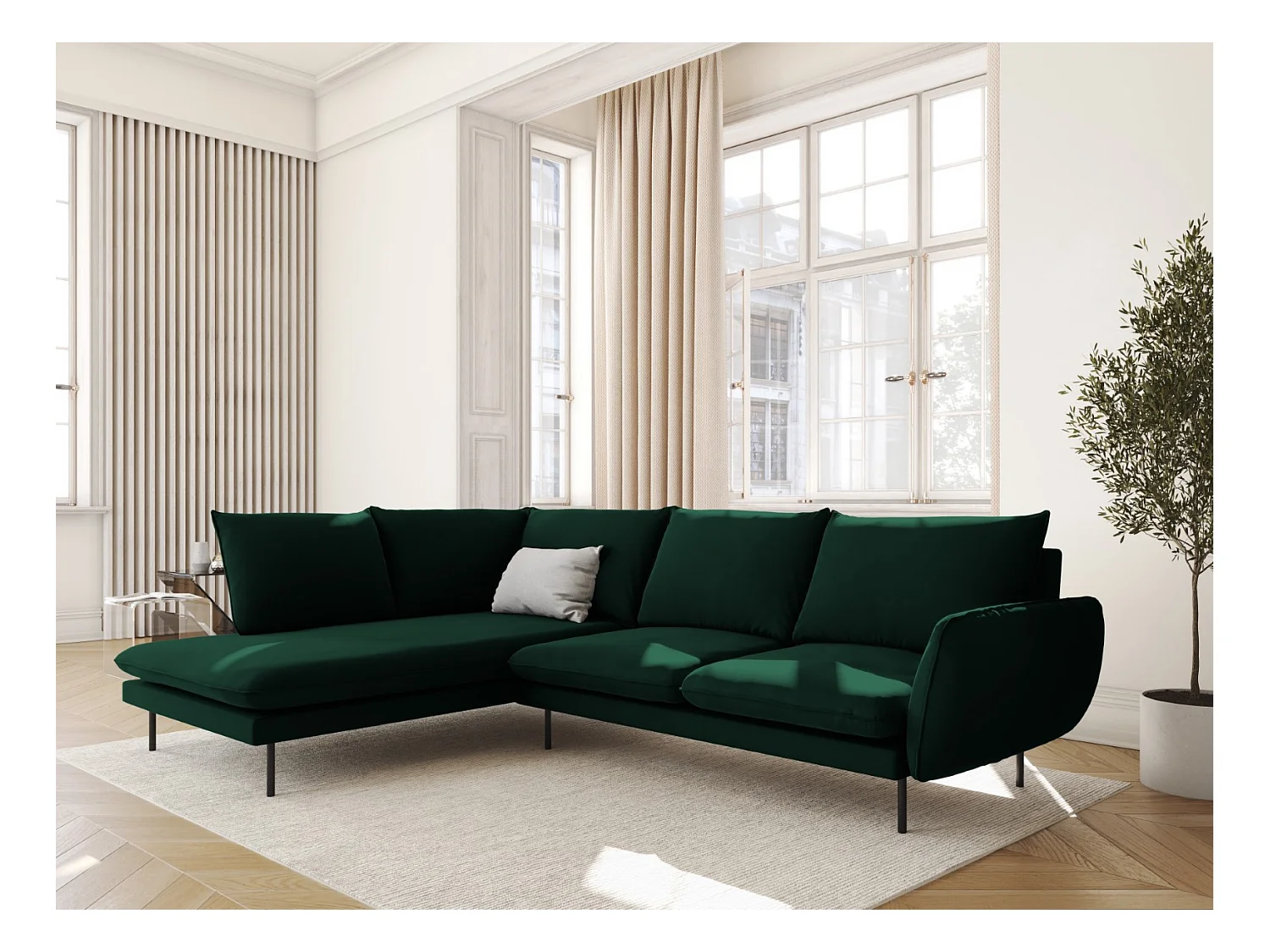 Cosmopolitan Design - Canapé d'angle gauche "Vienna" 6 places en velours vert bouteille - 275x185x95cm
