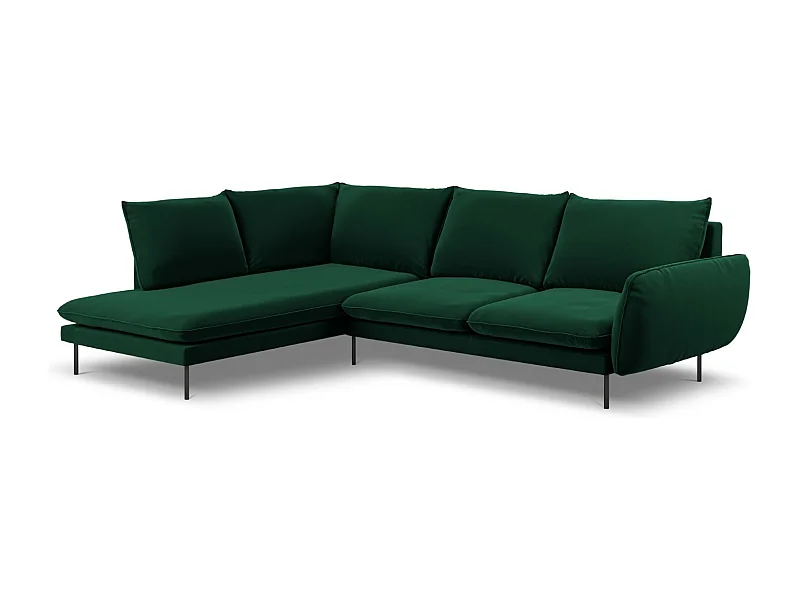 Cosmopolitan Design - Canapé d'angle gauche "Vienna" 6 places en velours vert bouteille - 275x185x95cm