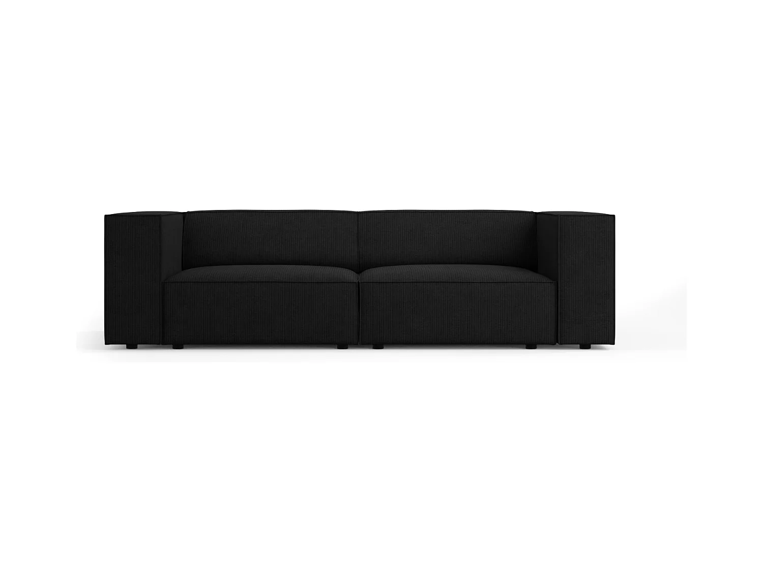 Cosmopolitan Design - Bank "Arendal" 3 zitplaatsen, Chenille met ribbeleffect, Zwart - 204x102x70cm