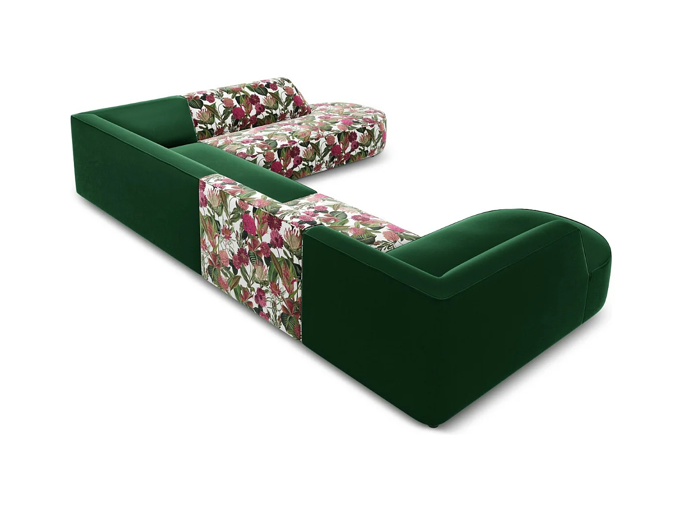 CXL by Christian Lacroix - Sofá esquinero panorámico derecho "Charles" 7 plazas de terciopelo estampado rosas de jardín - 366x273x69cm