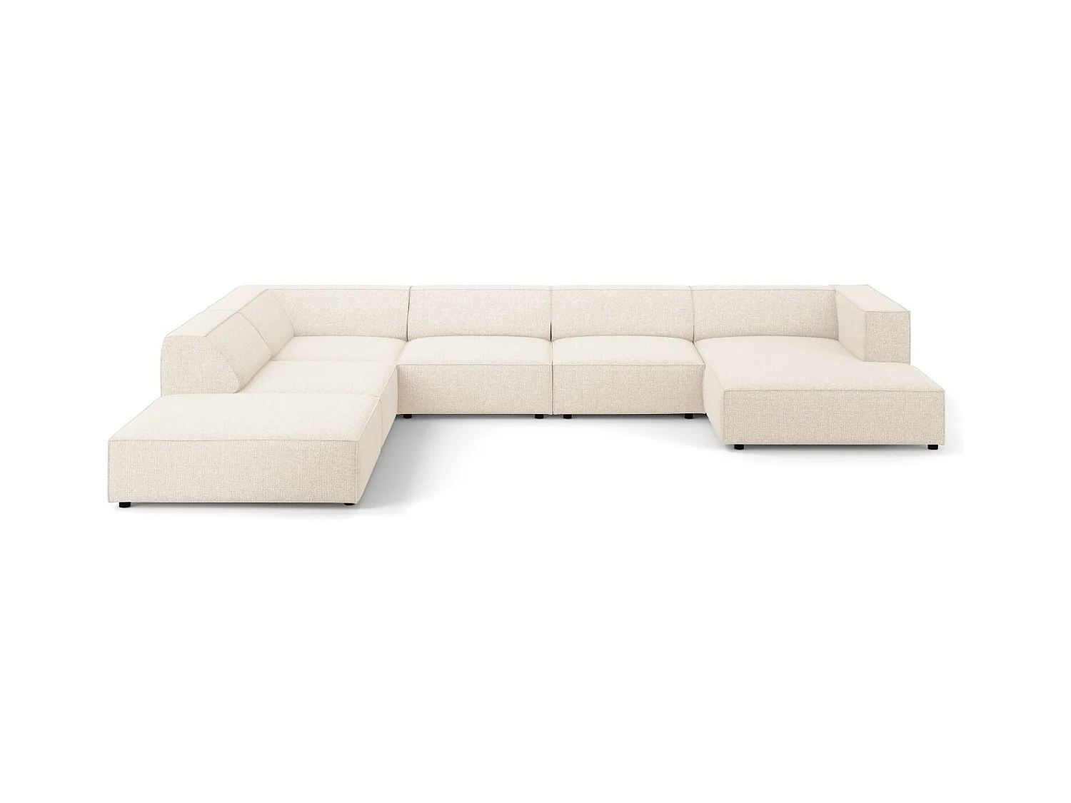 Cosmopolitan Design - Canapé d'angle gauche panoramique "Arendal" 7 places en chenille beige clair - 364x262x70cm
