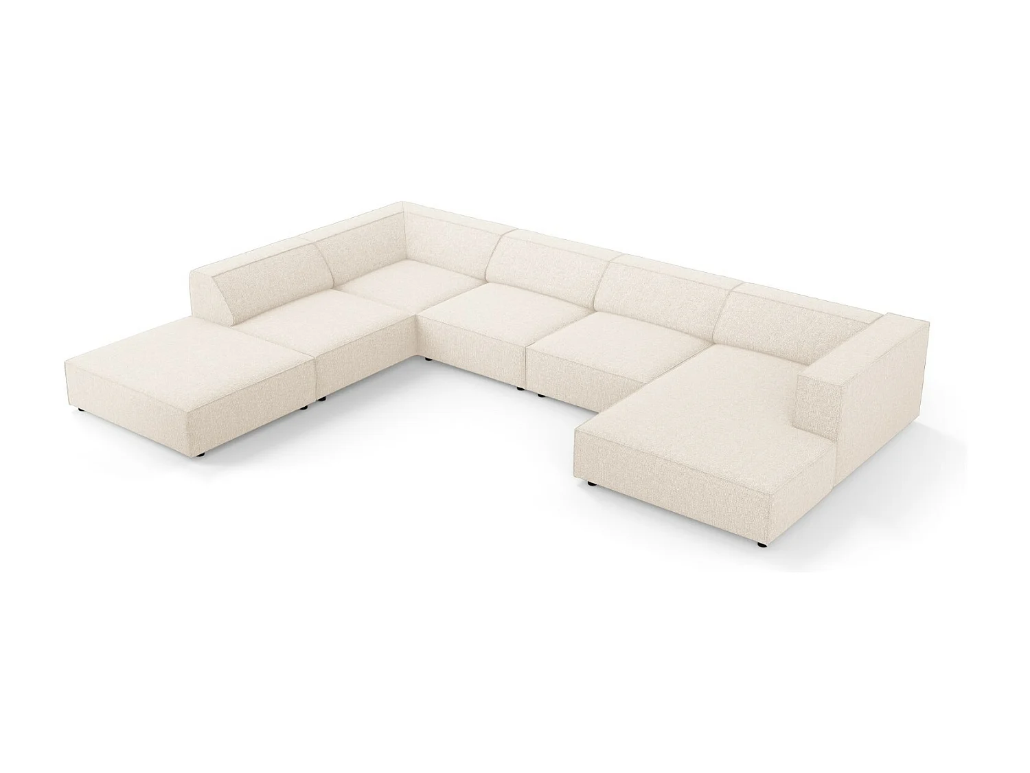 Cosmopolitan Design - Sofá de canto panorâmico à esquerda "Arendal" 7 lugares em tecido chenille bege claro - 364x262x70cm