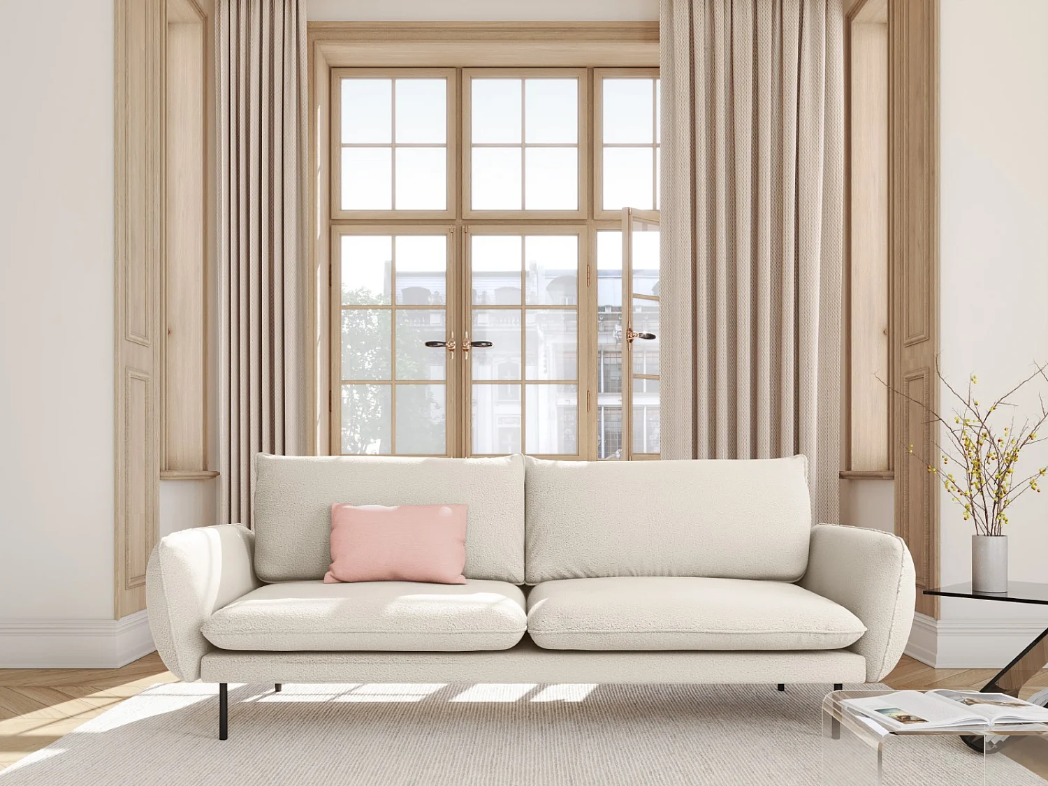 Cosmopolitan Design - Bank "Vienna" 4 zitplaatsen, Boucle, Beige - 230x92x95cm