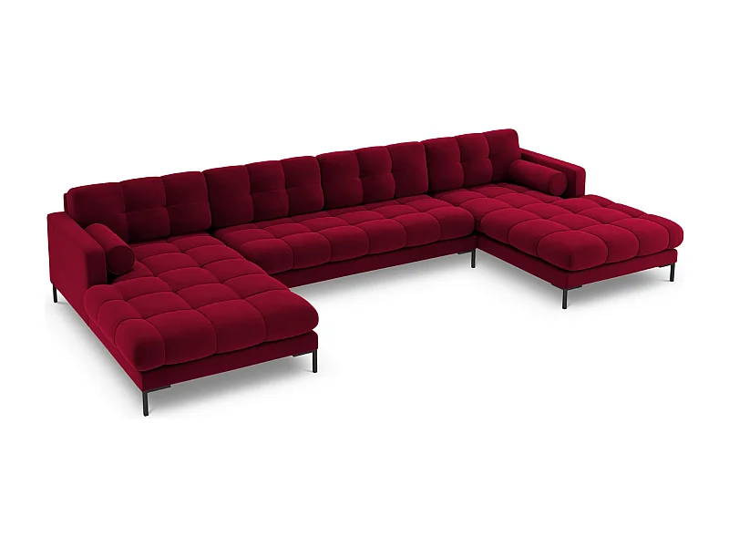 Cosmopolitan Design - Sofá panorâmico "Bali" 7 lugares em veludo vermelho - 383x185x75cm