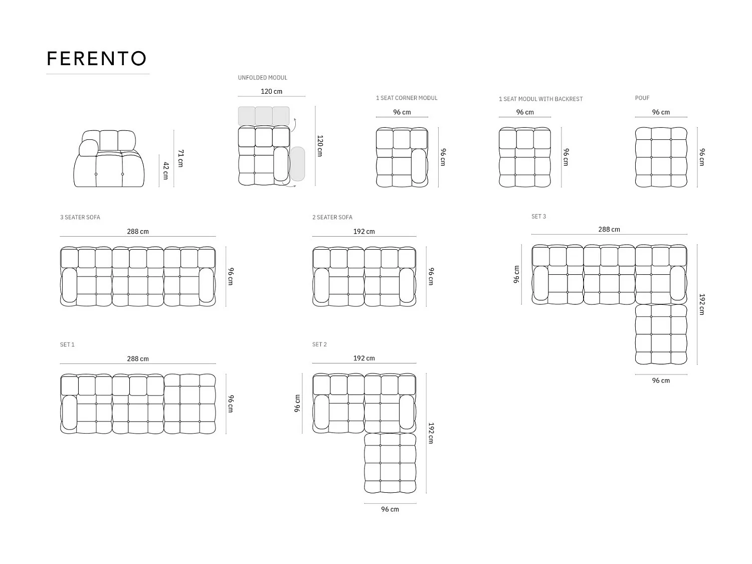 Cosmopolitan Design - Canapé modulable "Ferento" 4 places en tissu structurel vert - 288x192x71cm