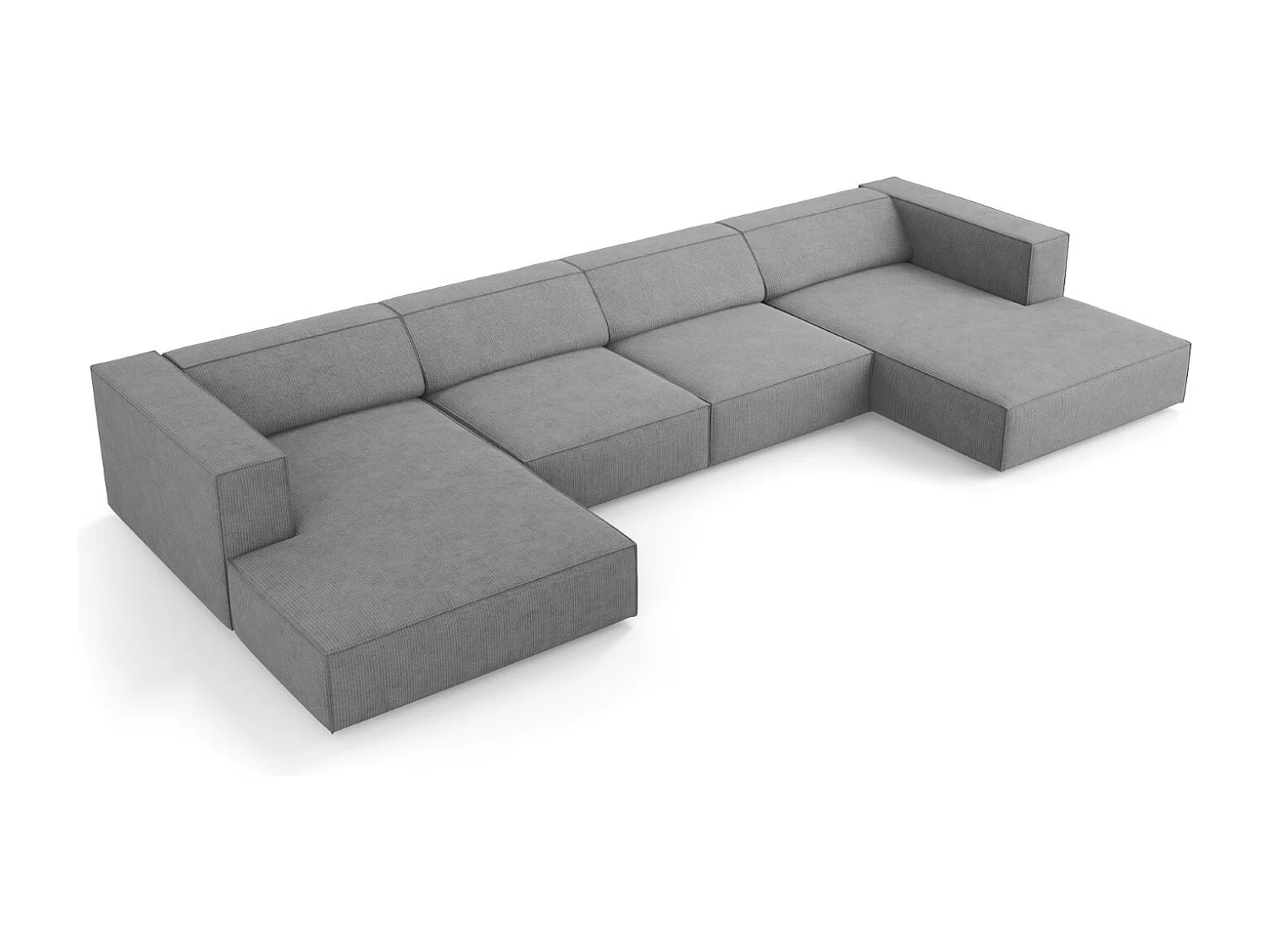 Cosmopolitan Design - Panoramische bank "Arendal" 6 zitplaatsen, Chenille met ribbeleffect, Donkergrijs - 364x166x70cm