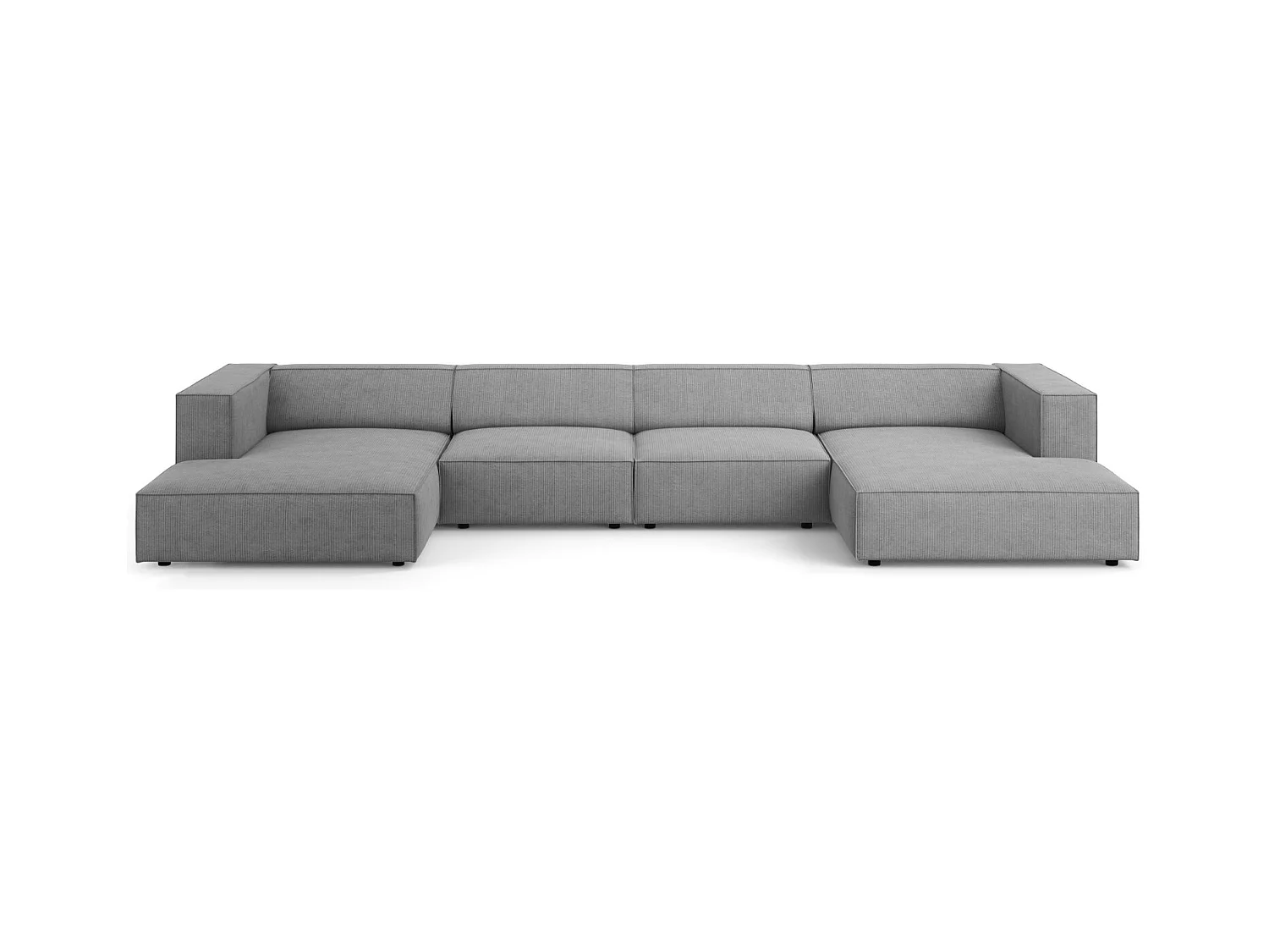 Cosmopolitan Design - Panoramische bank "Arendal" 6 zitplaatsen, Chenille met ribbeleffect, Donkergrijs - 364x166x70cm