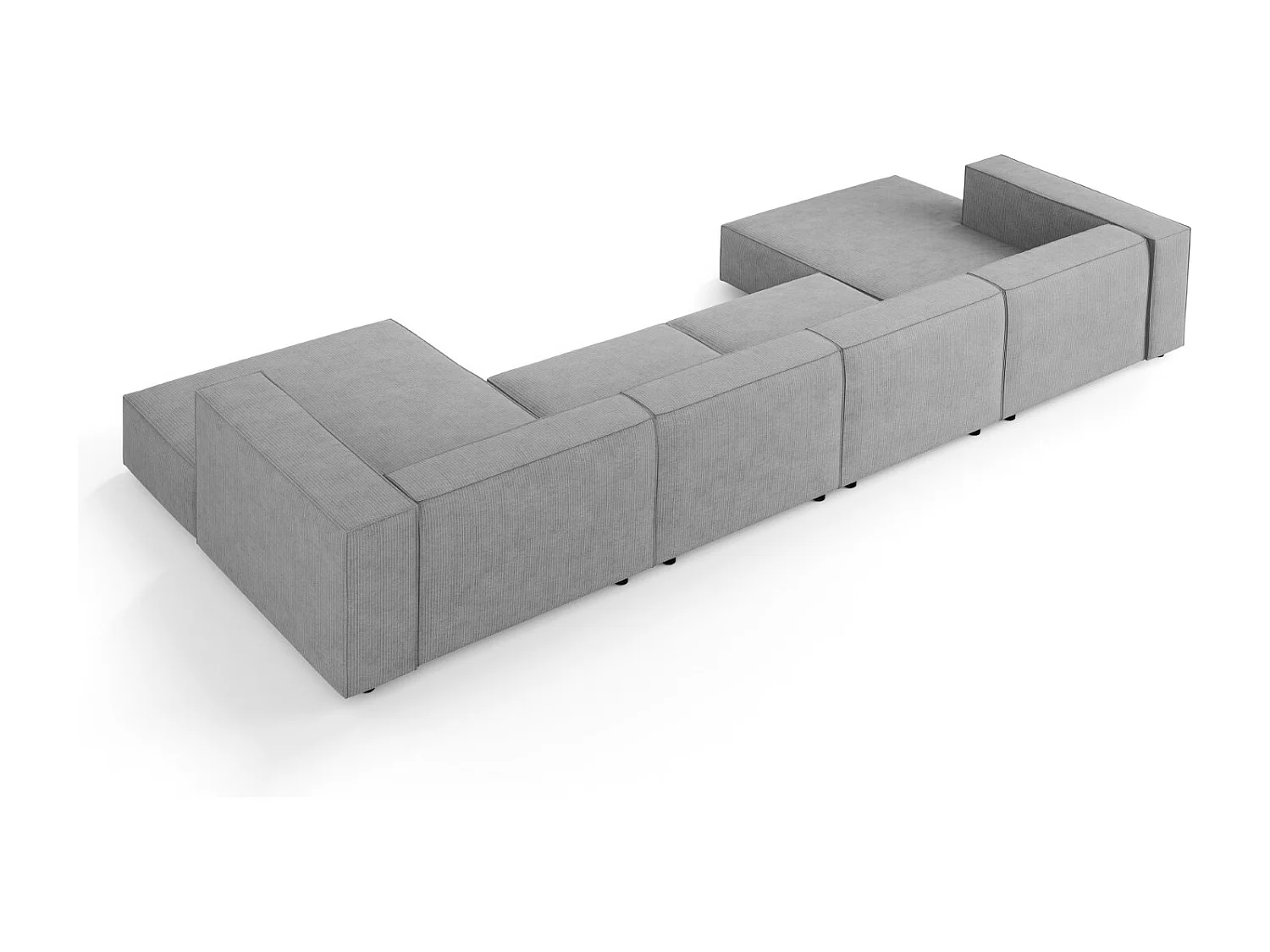 Cosmopolitan Design - Sofá panorâmico "Arendal" 6 lugares em tecido chenille com efeito canelado cinza escuro - 364x166x70cm