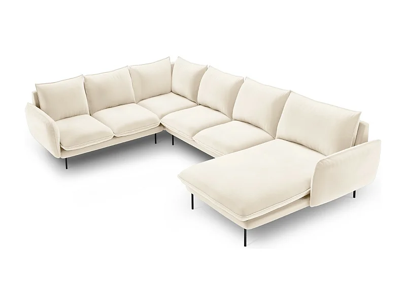 Cosmopolitan Design - Sofá de canto panorâmico à esquerda "Vienna" 7 lugares em veludo bege claro - 330x235x95cm