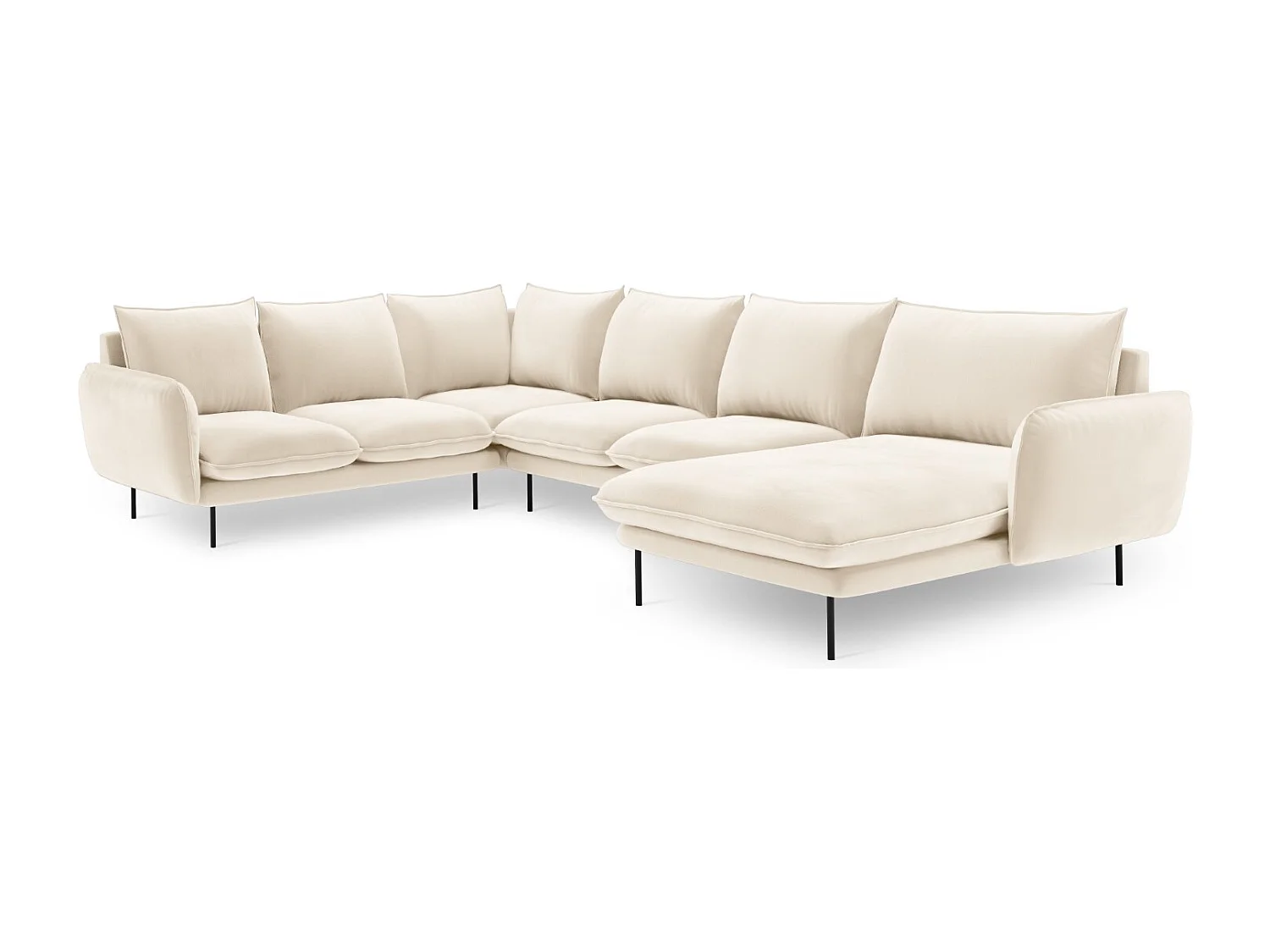 Cosmopolitan Design - Panoramische hoekbank links "Vienna" 7 zitplaatsen, Flueel, Lichtbeige - 330x235x95cm