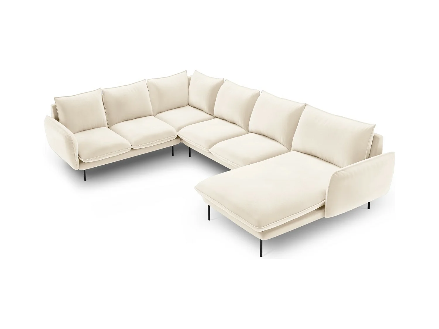 Cosmopolitan Design - Canapé d'angle gauche panoramique "Vienna" 7 places en velours beige clair - 330x235x95cm