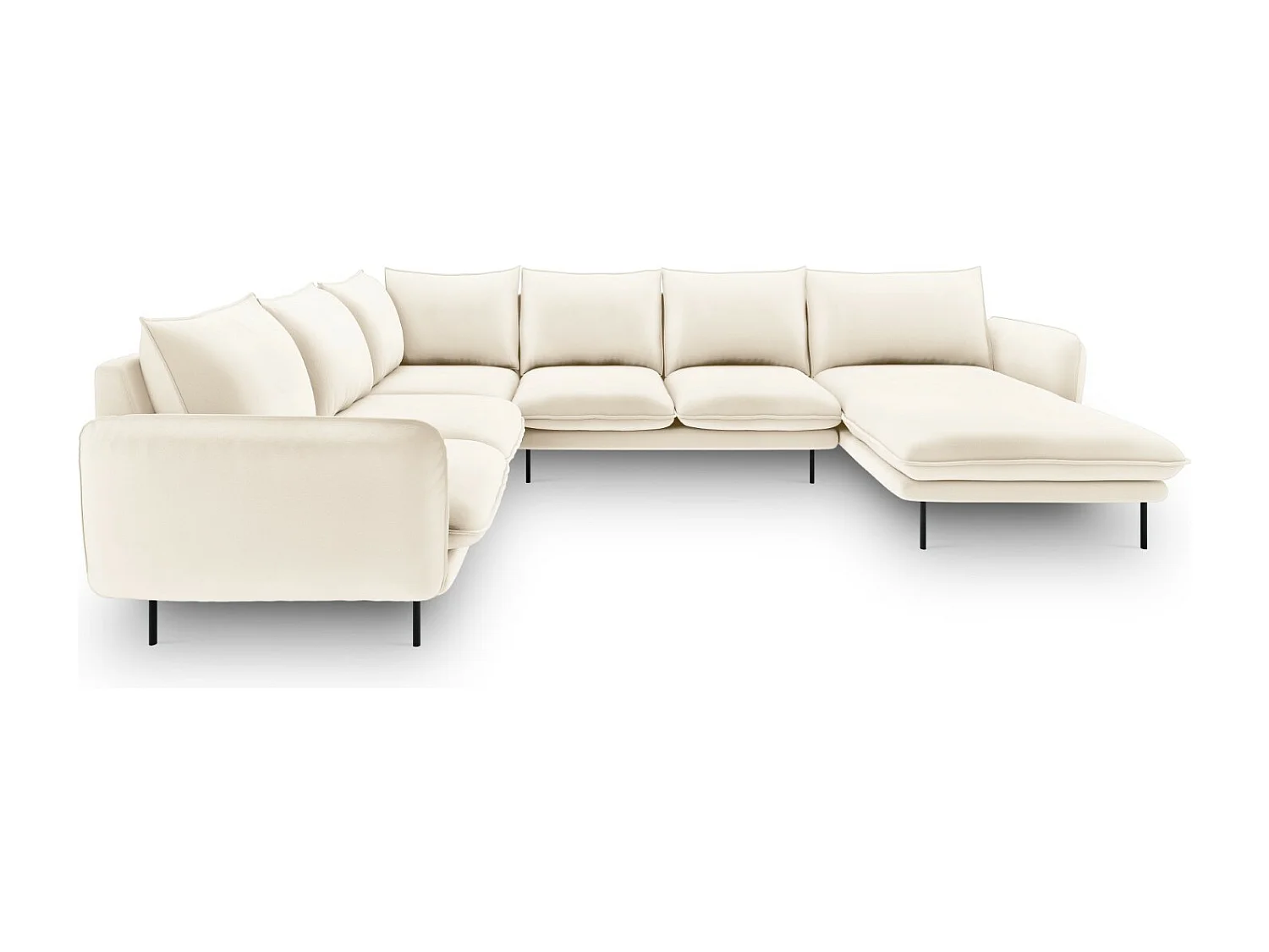 Cosmopolitan Design - Canapé d'angle gauche panoramique "Vienna" 7 places en velours beige clair - 330x235x95cm