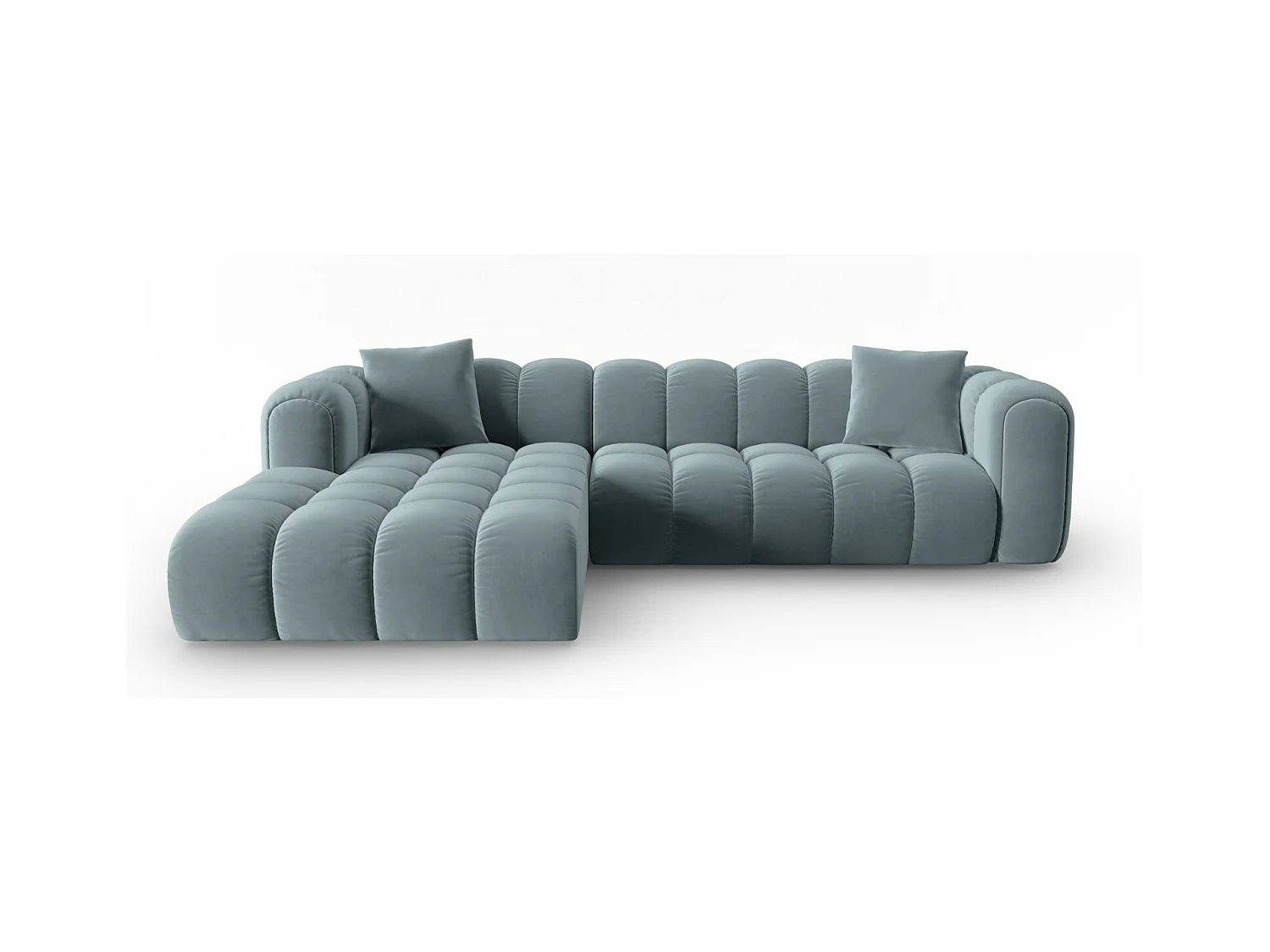 CXL by Christian Lacroix - Canapé d'angle gauche modulable "Clotilde" 4 places en velours bleu clair - 306x190x70cm