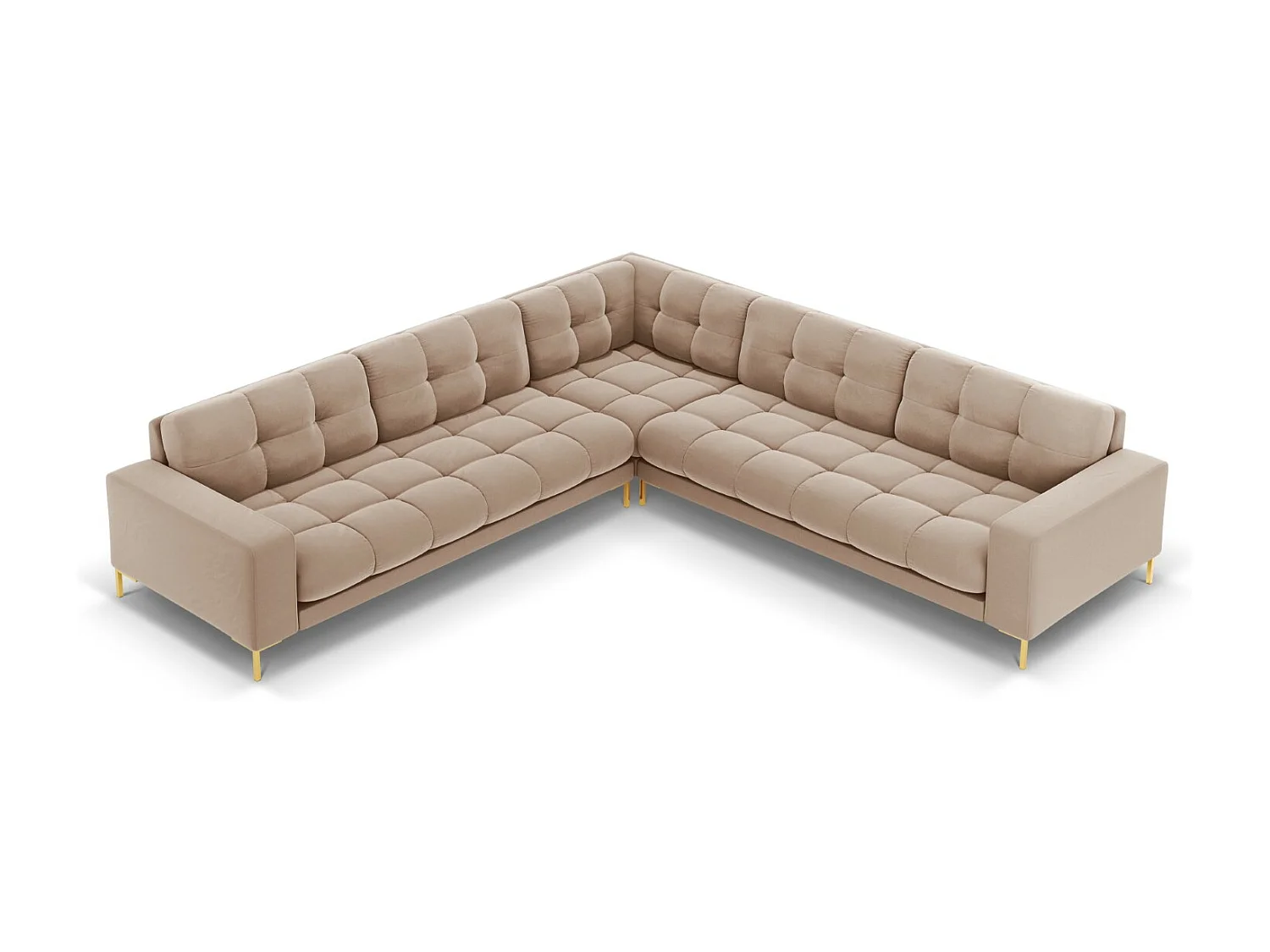 Cosmopolitan Design - Sofá esquinero simétrico "Bali" 6 plazas de terciopelo beige - 256x256x75cm