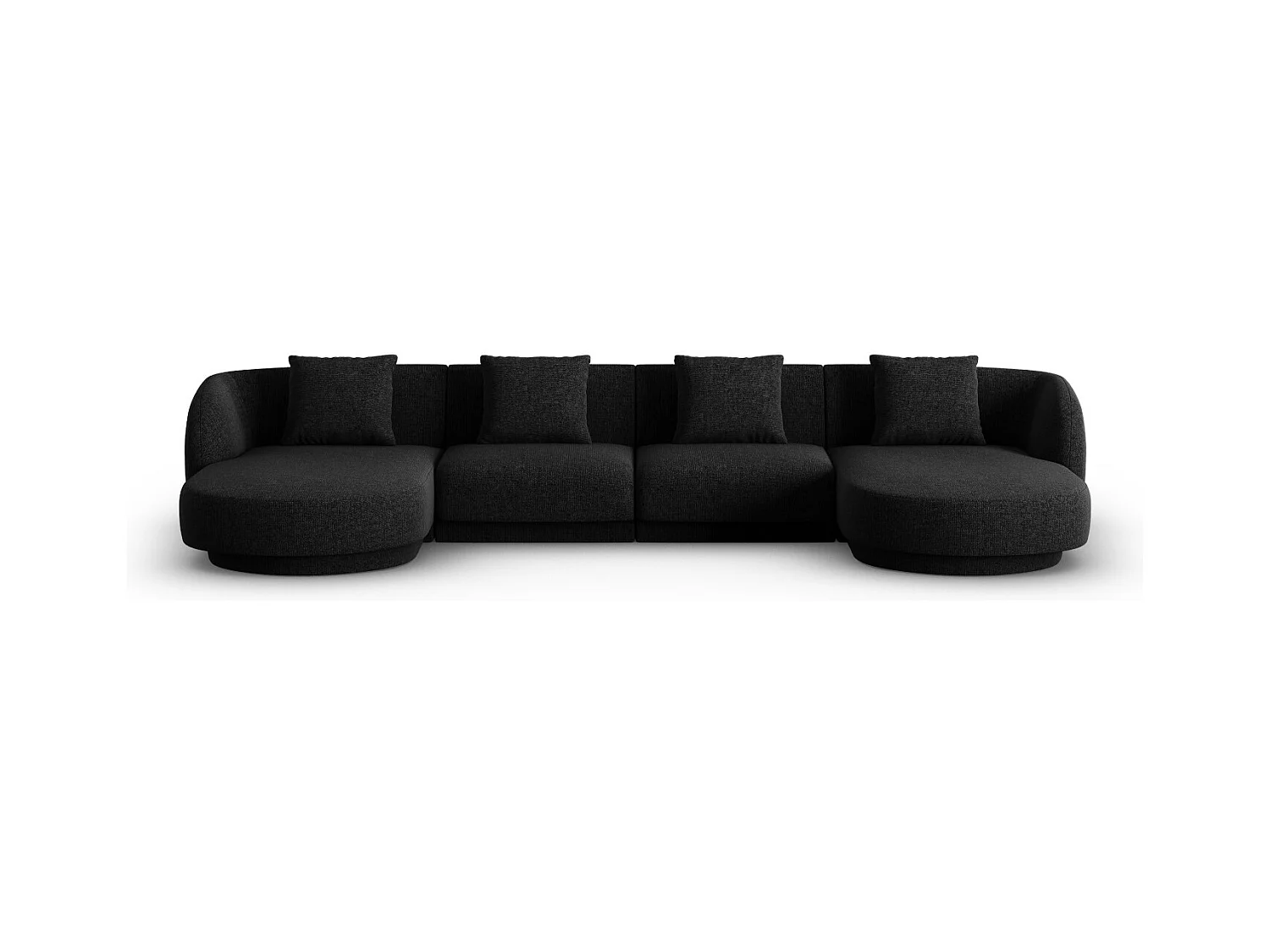 Cosmopolitan Design - Panoramische bank "Tulum" 5 zitplaatsen, Chenille, Zwart - 330x156x70cm