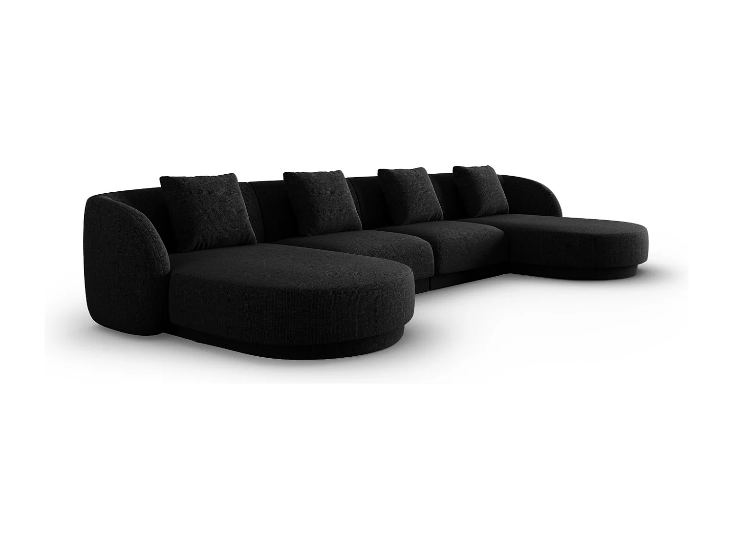 Cosmopolitan Design - Sofá panorâmico "Tulum" 5 lugares em tecido chenille preto - 330x156x70cm