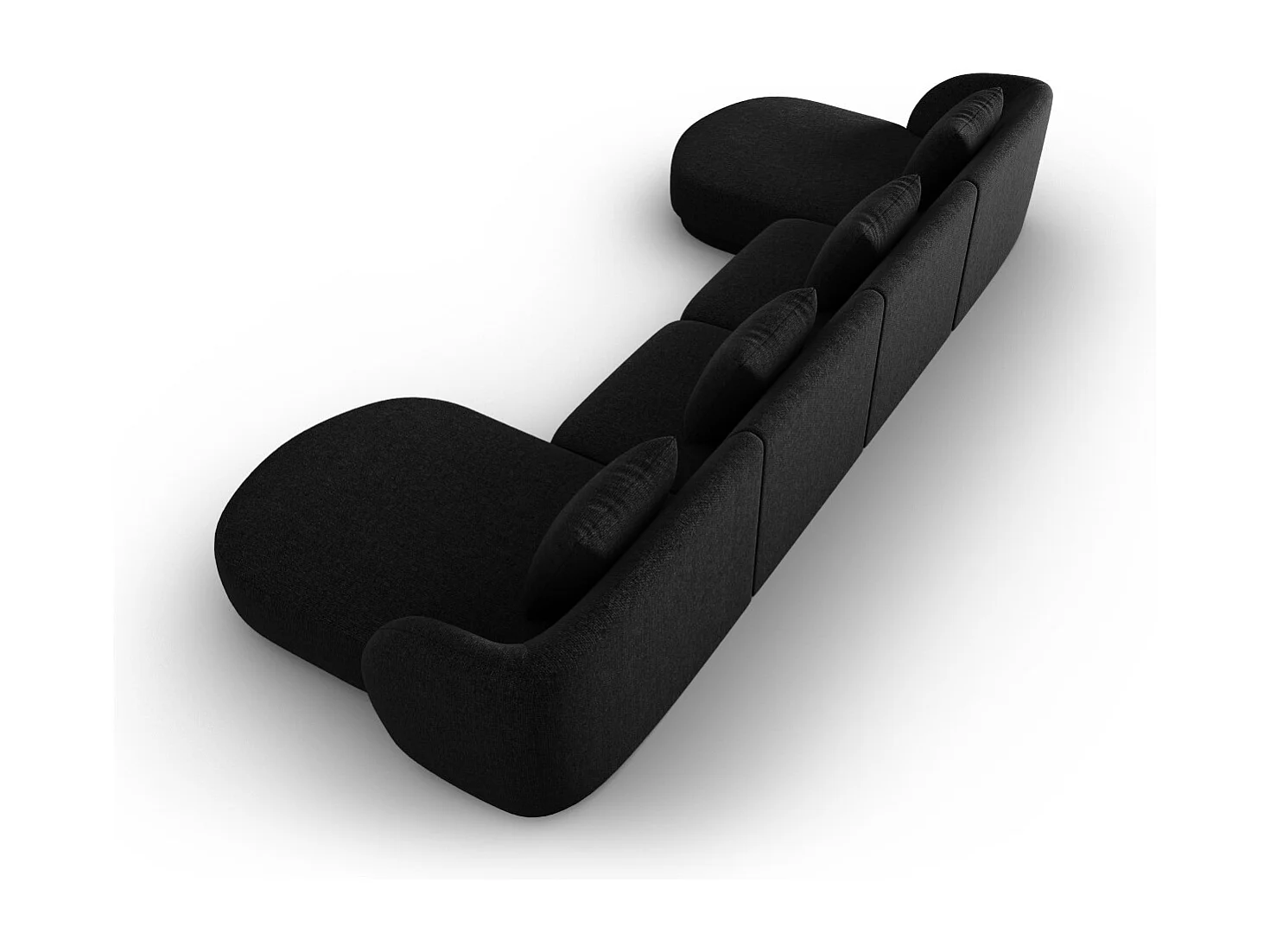 Cosmopolitan Design - Sofá panorâmico "Tulum" 5 lugares em tecido chenille preto - 330x156x70cm