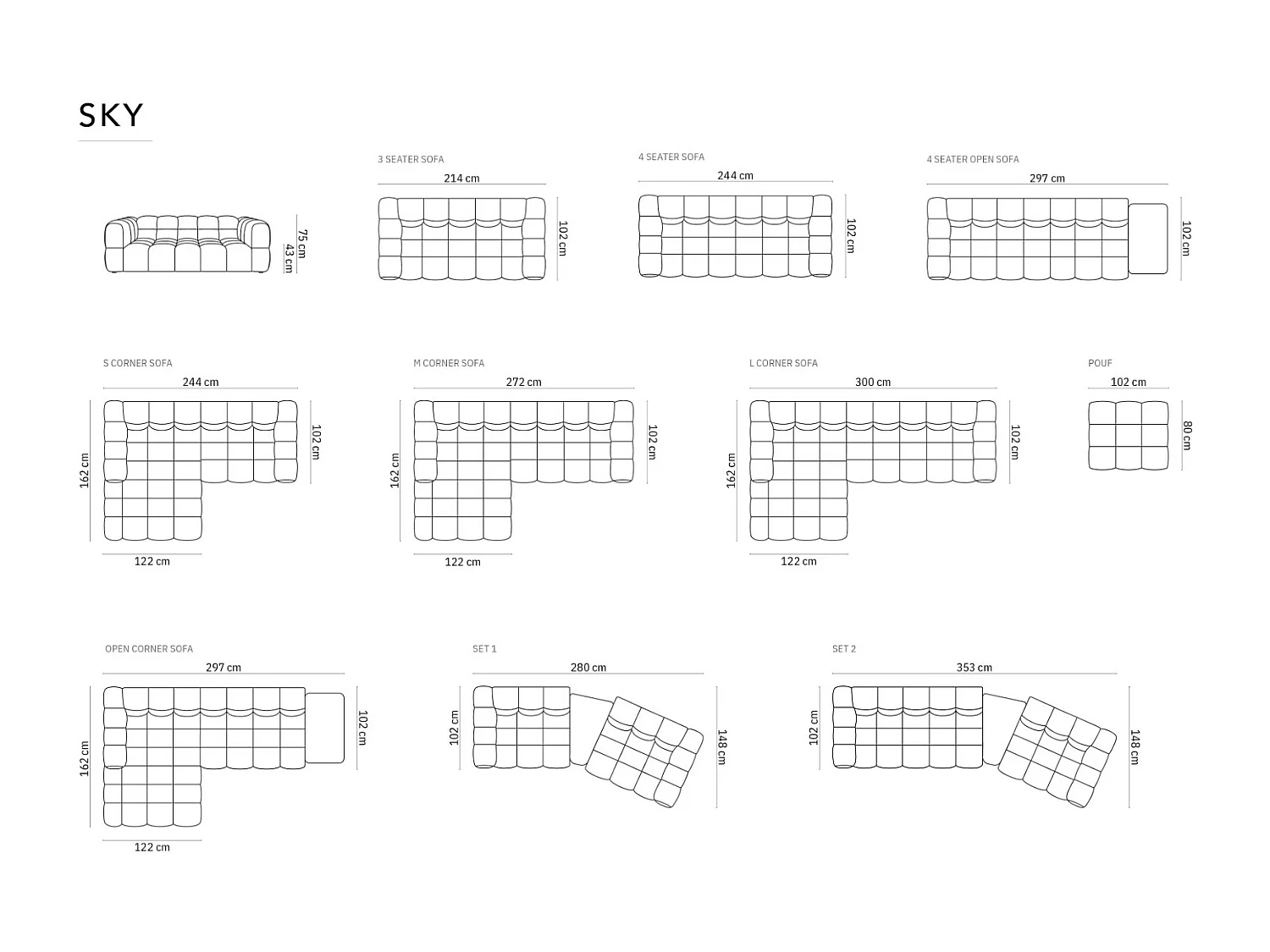 Cosmopolitan Design - Bank "Sky" 3 zitplaatsen, Flueel, Lichtgroen - 214x102x75cm