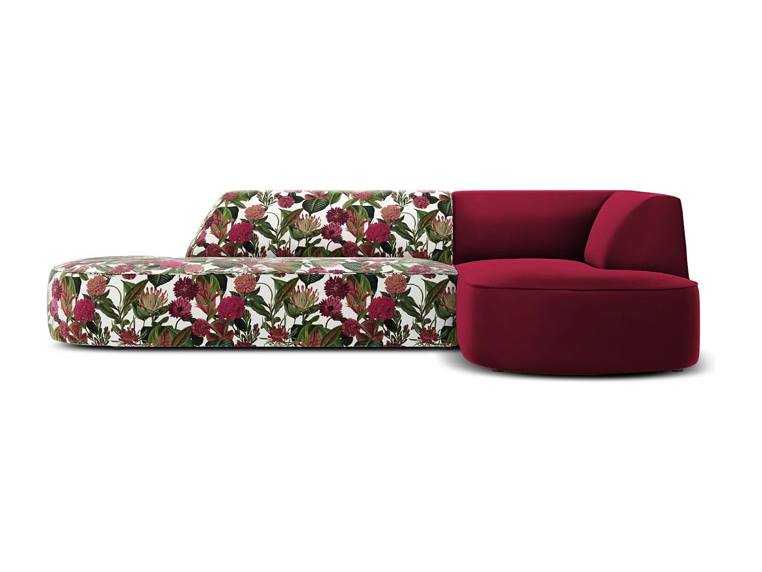 CXL by Christian Lacroix - Canapé d'angle droit "Charles" 4 places en velours motif de rose de jardin,rouge - 273x180x69cm