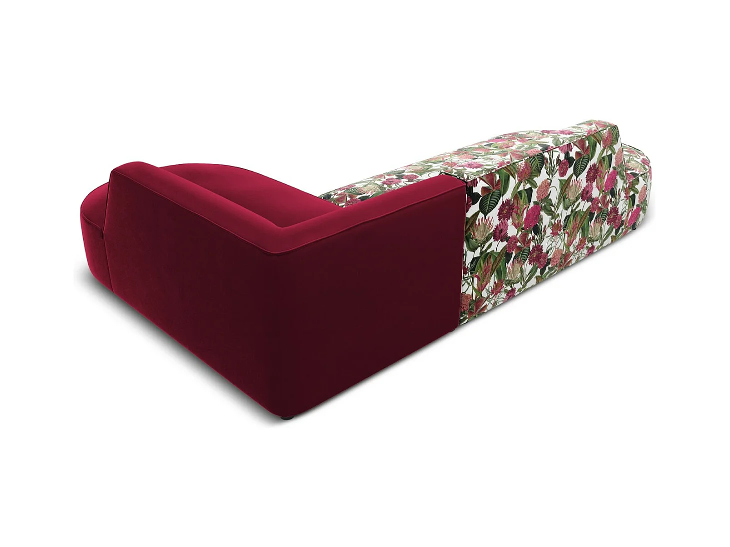 CXL by Christian Lacroix - Rechter hoekbank "Charles" 4 zitplaatsen, Flueel, tuinrozenpatroon, rood - 273x180x69cm