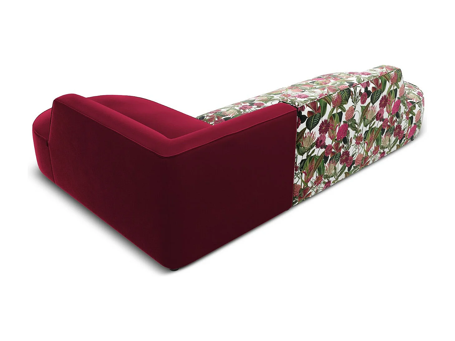 CXL by Christian Lacroix - Rechter hoekbank "Charles" 4 zitplaatsen, Flueel, tuinrozenpatroon, rood - 273x180x69cm