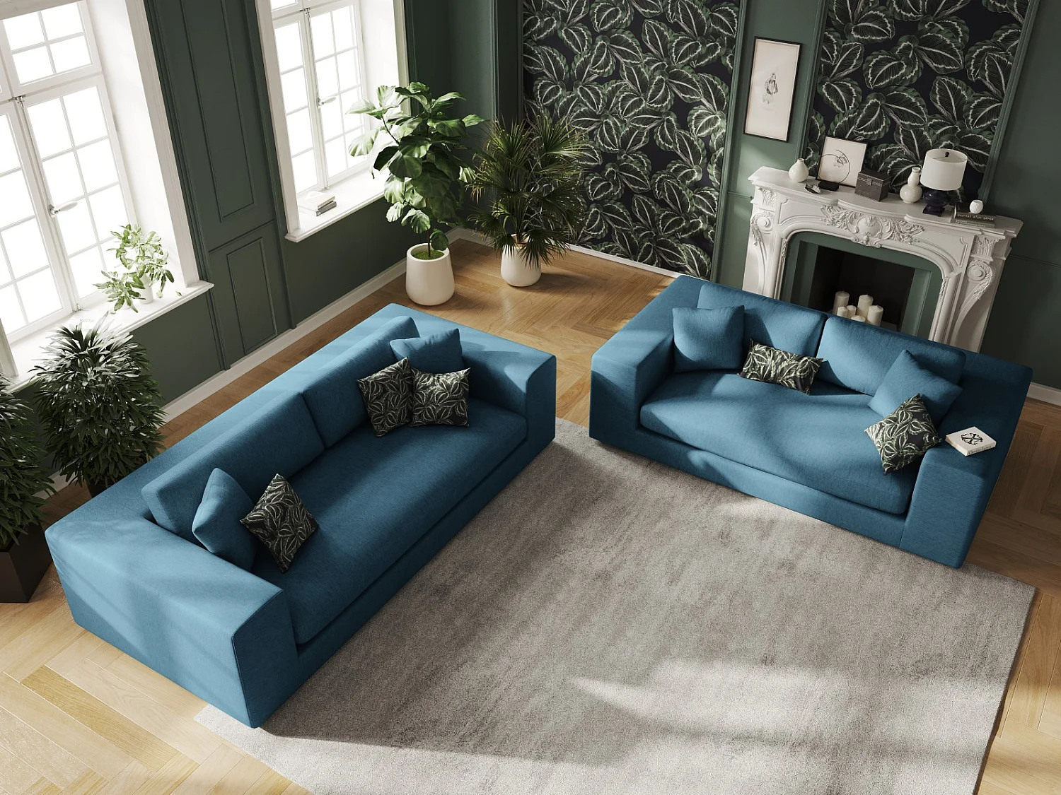 CXL by Christian Lacroix - Bank "Tendance" 3 zitplaatsen, Structurele stof, Blauw - 220x122x72cm