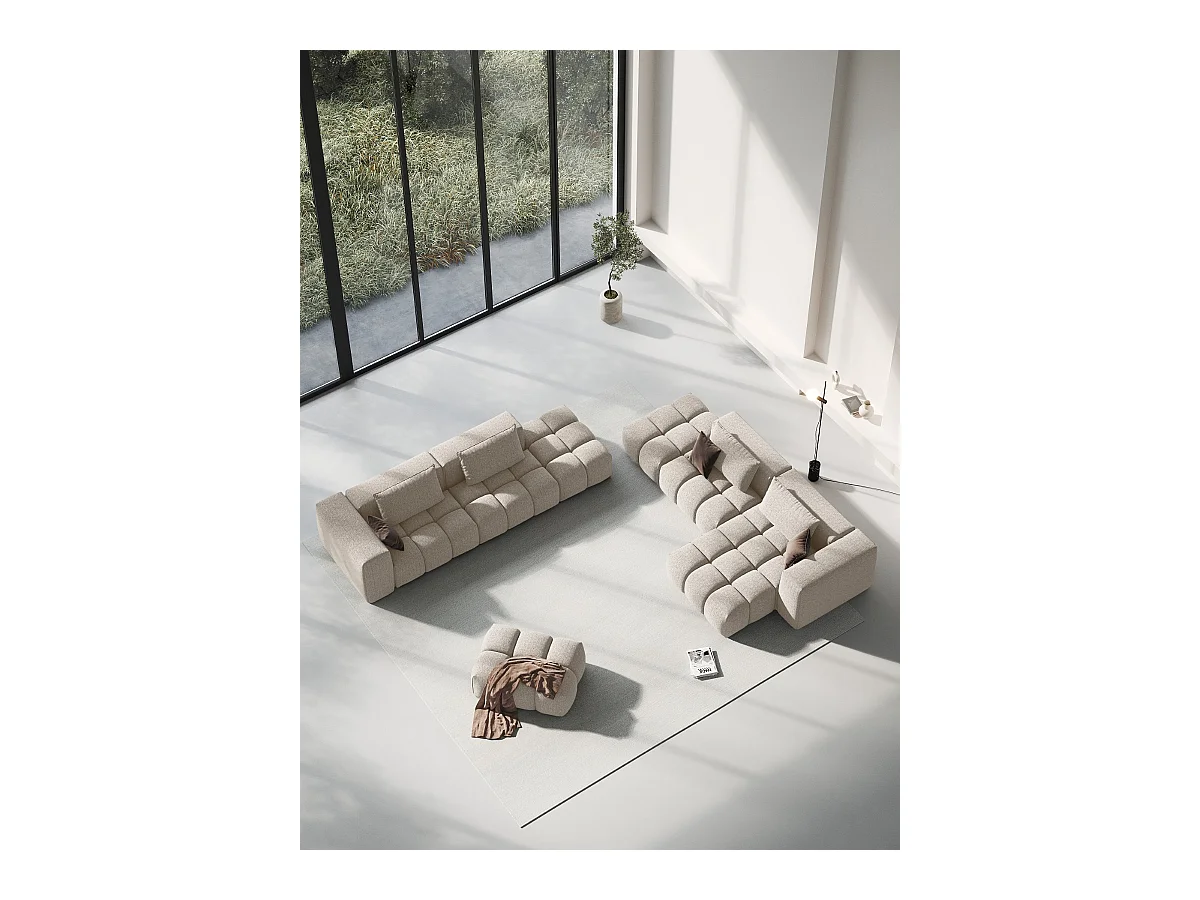 CXL by Christian Lacroix - Canapé d'angle droit modulable "Lorella" 4 places en tissu structurel le sable - 265x145x70cm