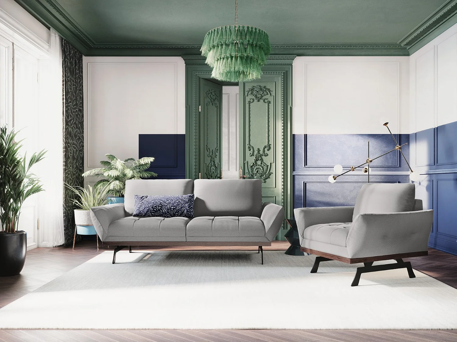 CXL by Christian Lacroix - Canapé "Olivier" 3 places en tissu structurel gris clair - 188x95x87cm