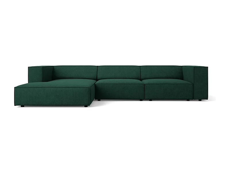 Cosmopolitan Design - Sofá de canto esquerdo "Arendal" 4 lugares em tecido chenille com efeito canelado verde garrafa - 284x166x70cm
