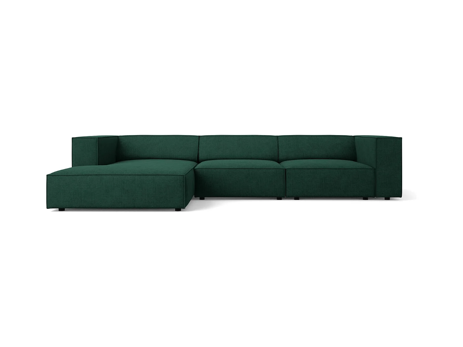 Cosmopolitan Design - Linker hoekbank "Arendal" 4 zitplaatsen, Chenille met ribbeleffect, Flessengroen - 284x166x70cm