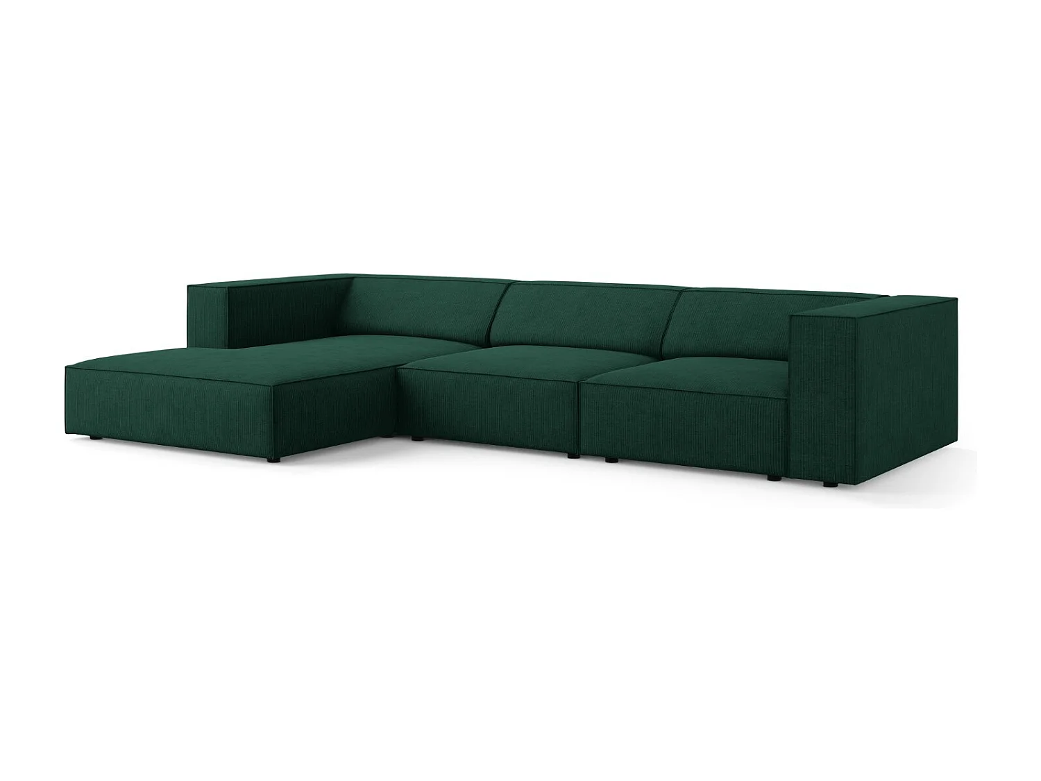 Cosmopolitan Design - Sofá de canto esquerdo "Arendal" 4 lugares em tecido chenille com efeito canelado verde garrafa - 284x166x70cm